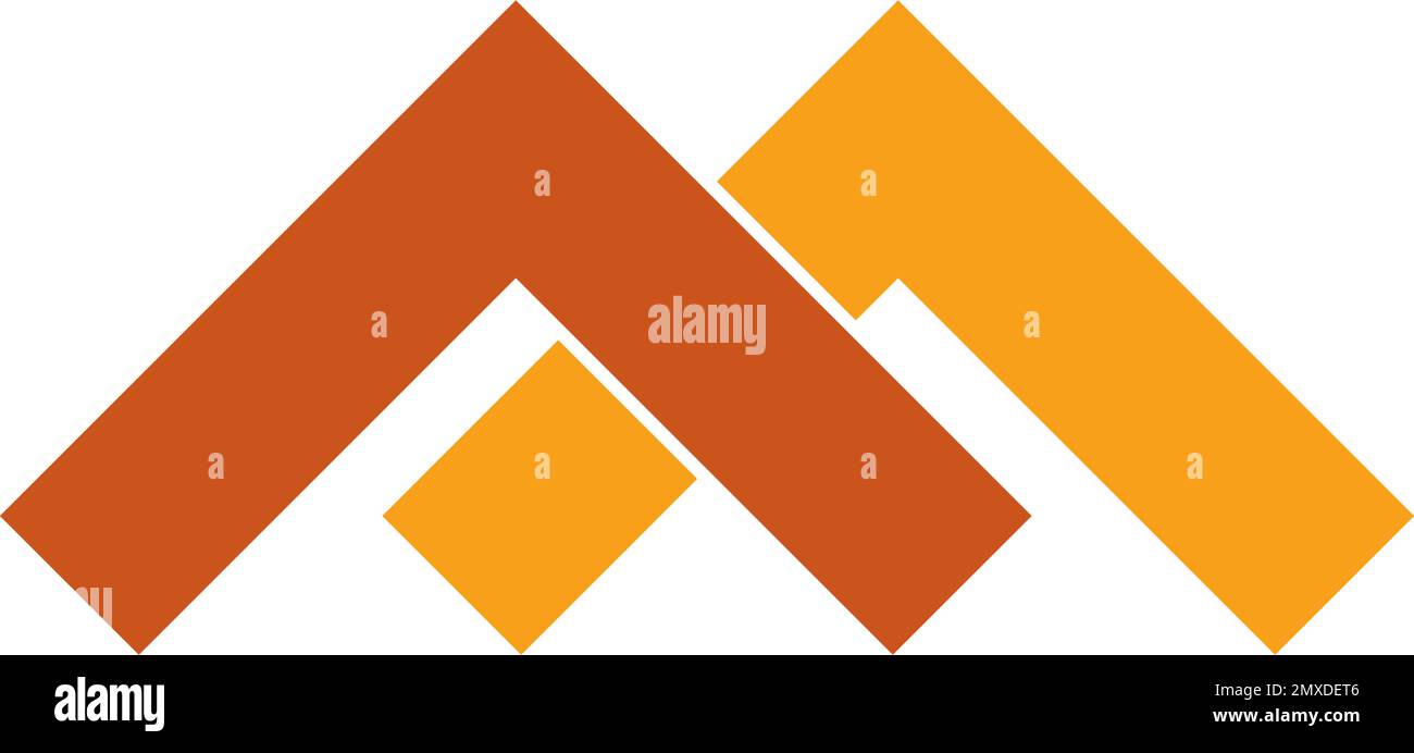 Logo astratto vettore commerciale. Design doppio triangolo giallo su sfondo bianco. Stampa del disegno per l'identità dell'azienda Illustrazione Vettoriale