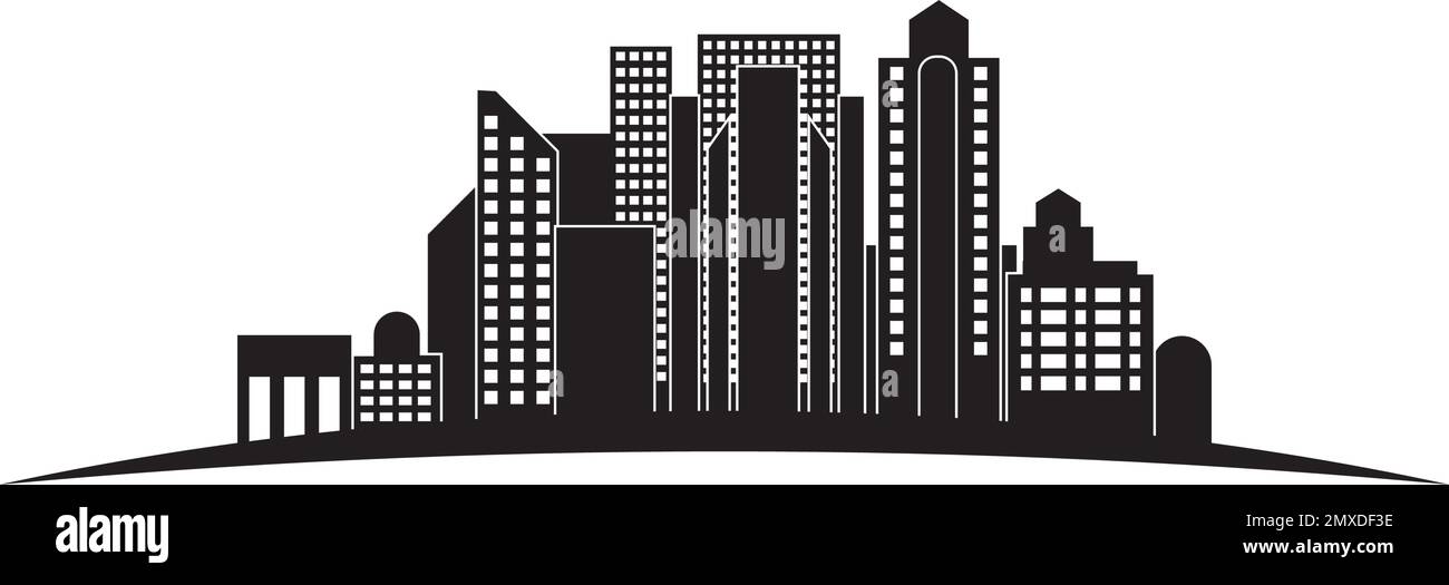 Silhouette di città Vector in stile piatto. Moderna illustrazione urbana landscape.Vector Illustrazione Vettoriale