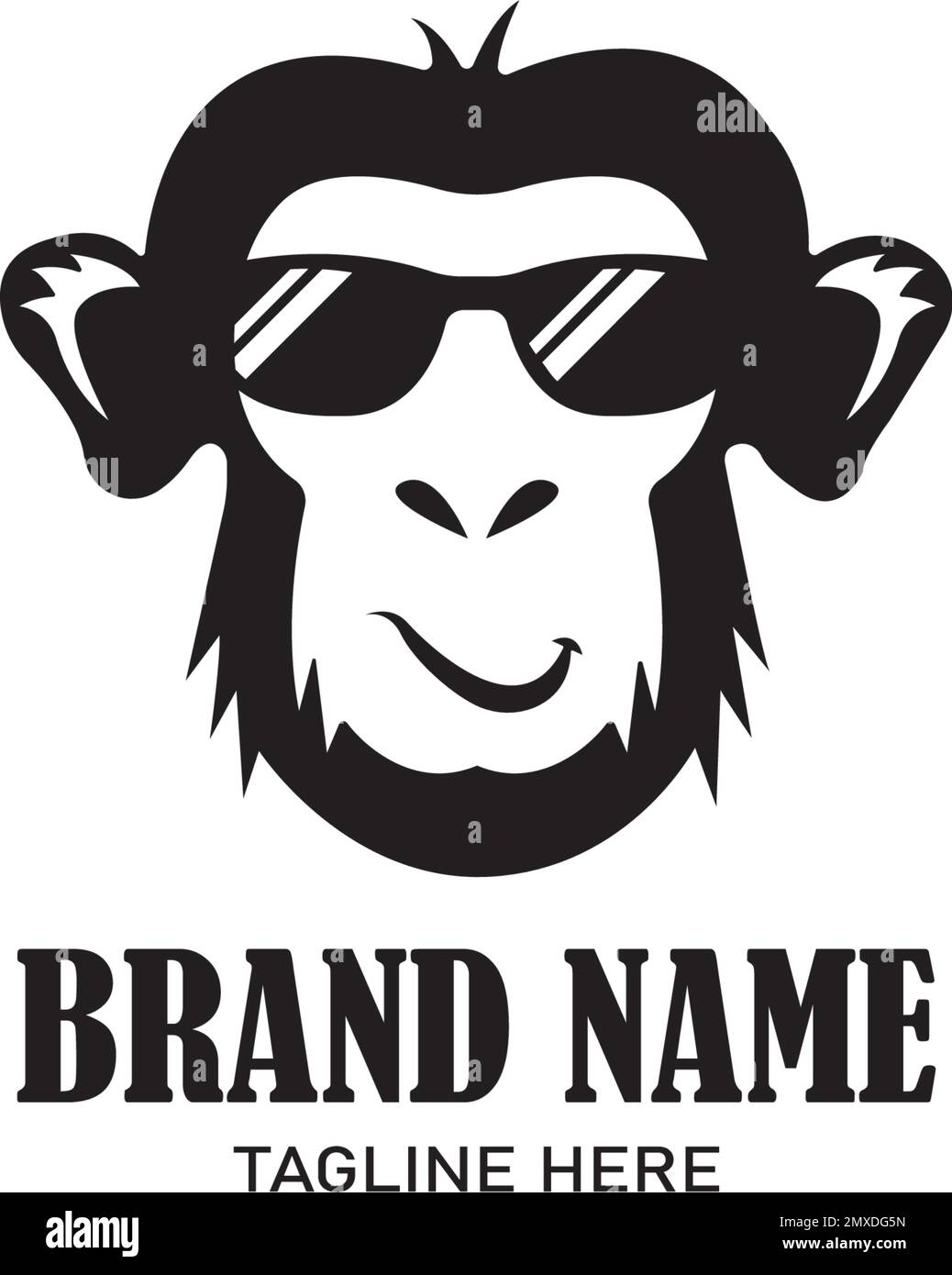 Disegno piatto di illustrazione vettoriale di logo di scimmia. Illustrazione Vettoriale