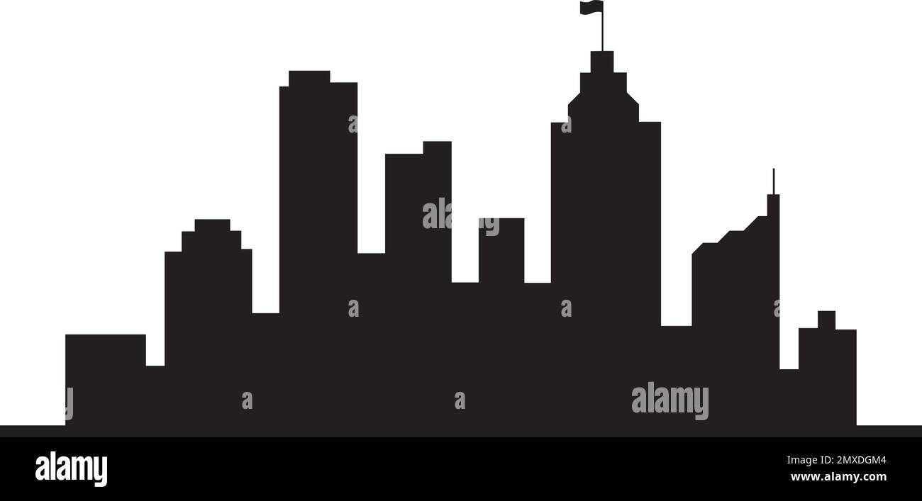 Silhouette di città Vector in stile piatto. Moderna illustrazione urbana landscape.Vector Illustrazione Vettoriale
