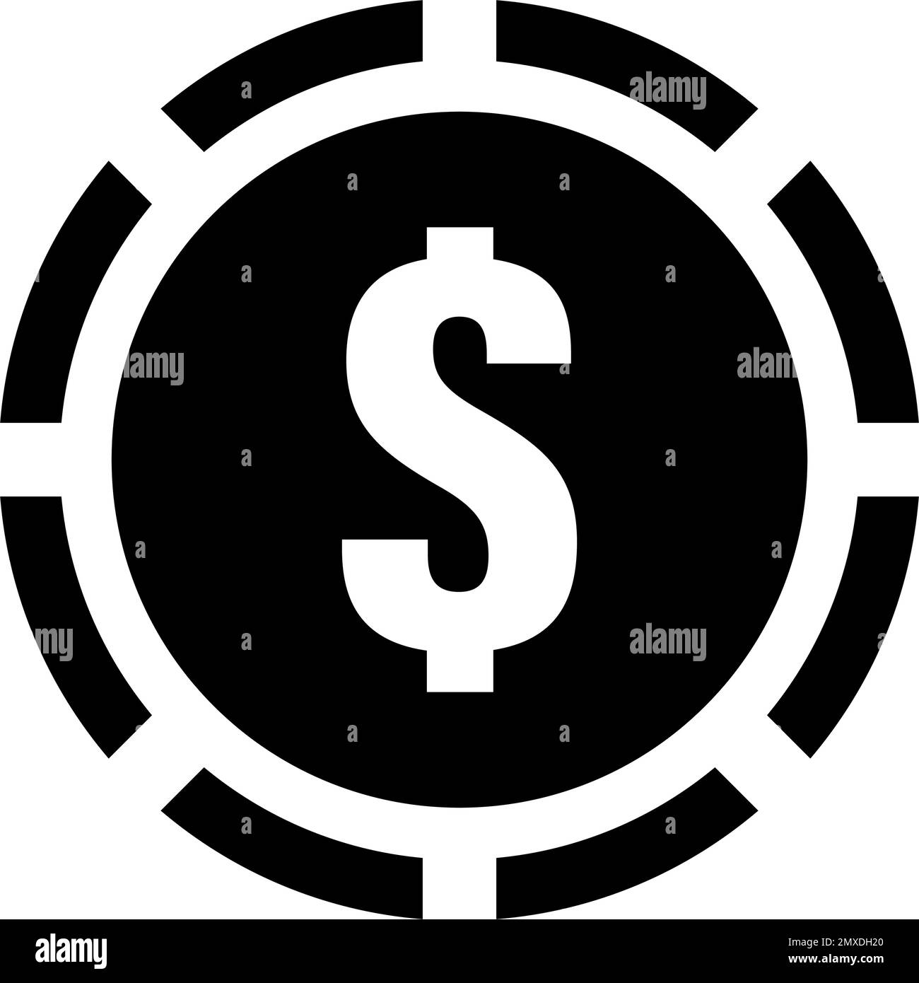 Simbolo del dollaro icona di silhouette chip casino. Vettore modificabile. Illustrazione Vettoriale