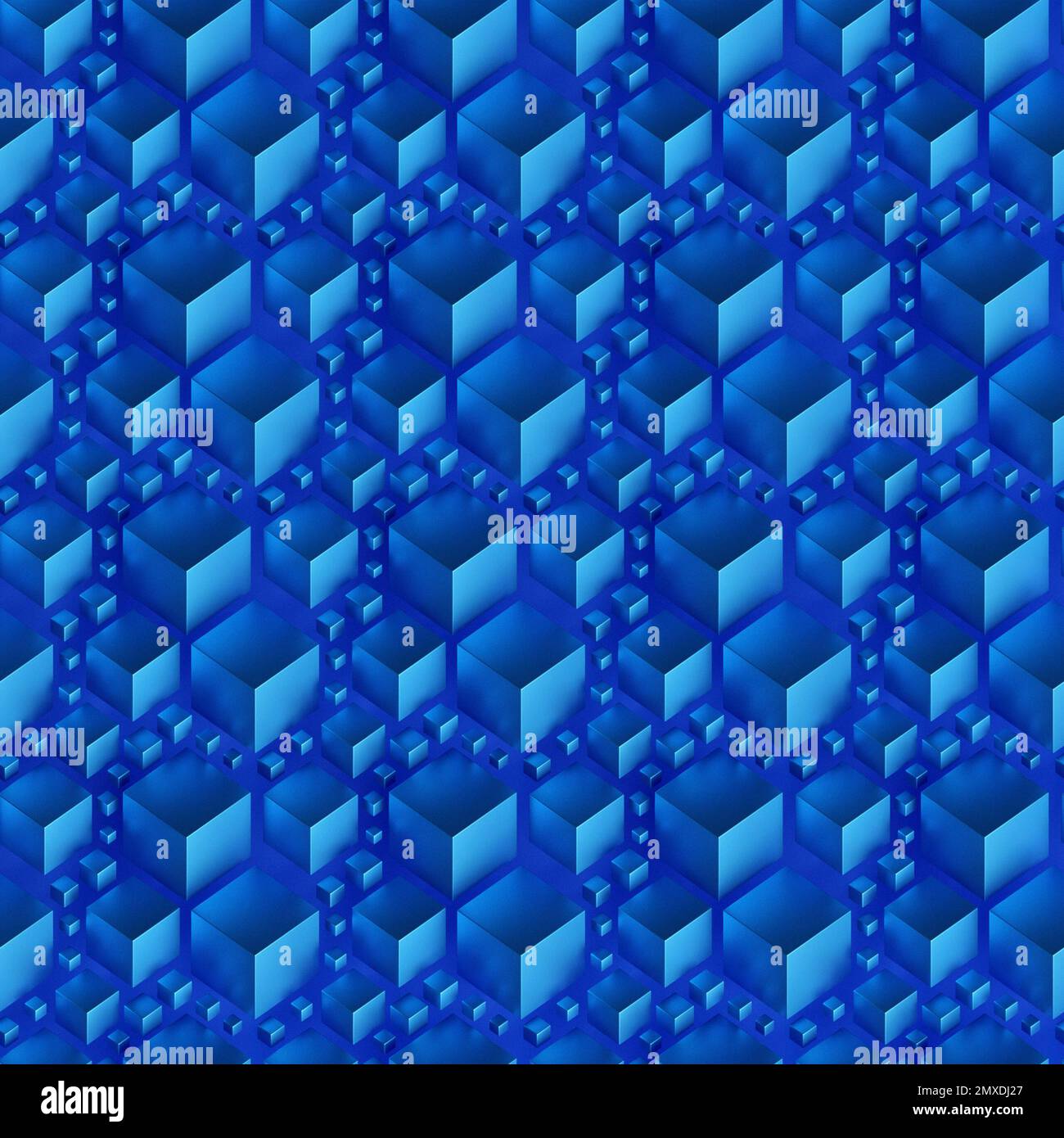 3D illustrazione di righe di cubo blu.insieme di quadrati su sfondo monocromo, pattern. Sfondo della geometria Foto Stock
