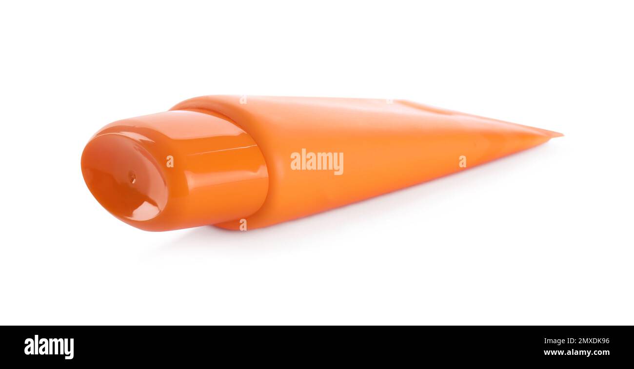 Tubo di crema solare isolato su bianco Foto Stock