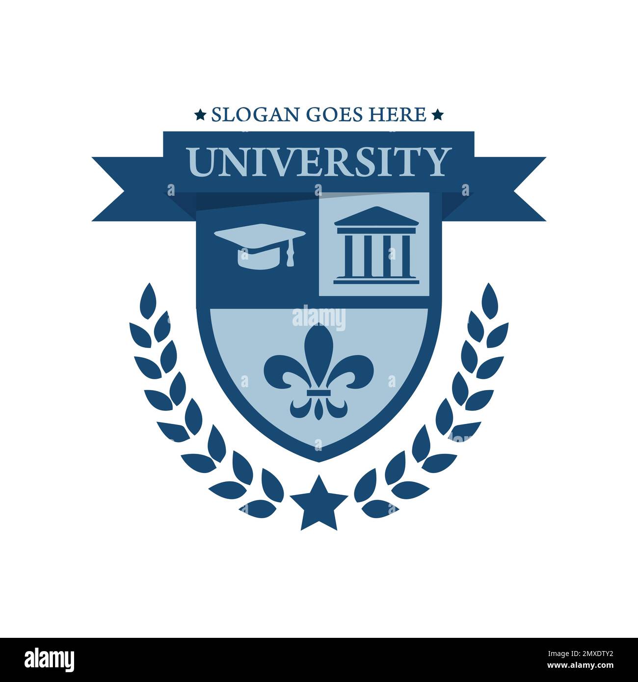 University College scuola badge logo disegno immagine vettoriale. Logo del badge Education. Emblema della scuola superiore dell'università Illustrazione Vettoriale