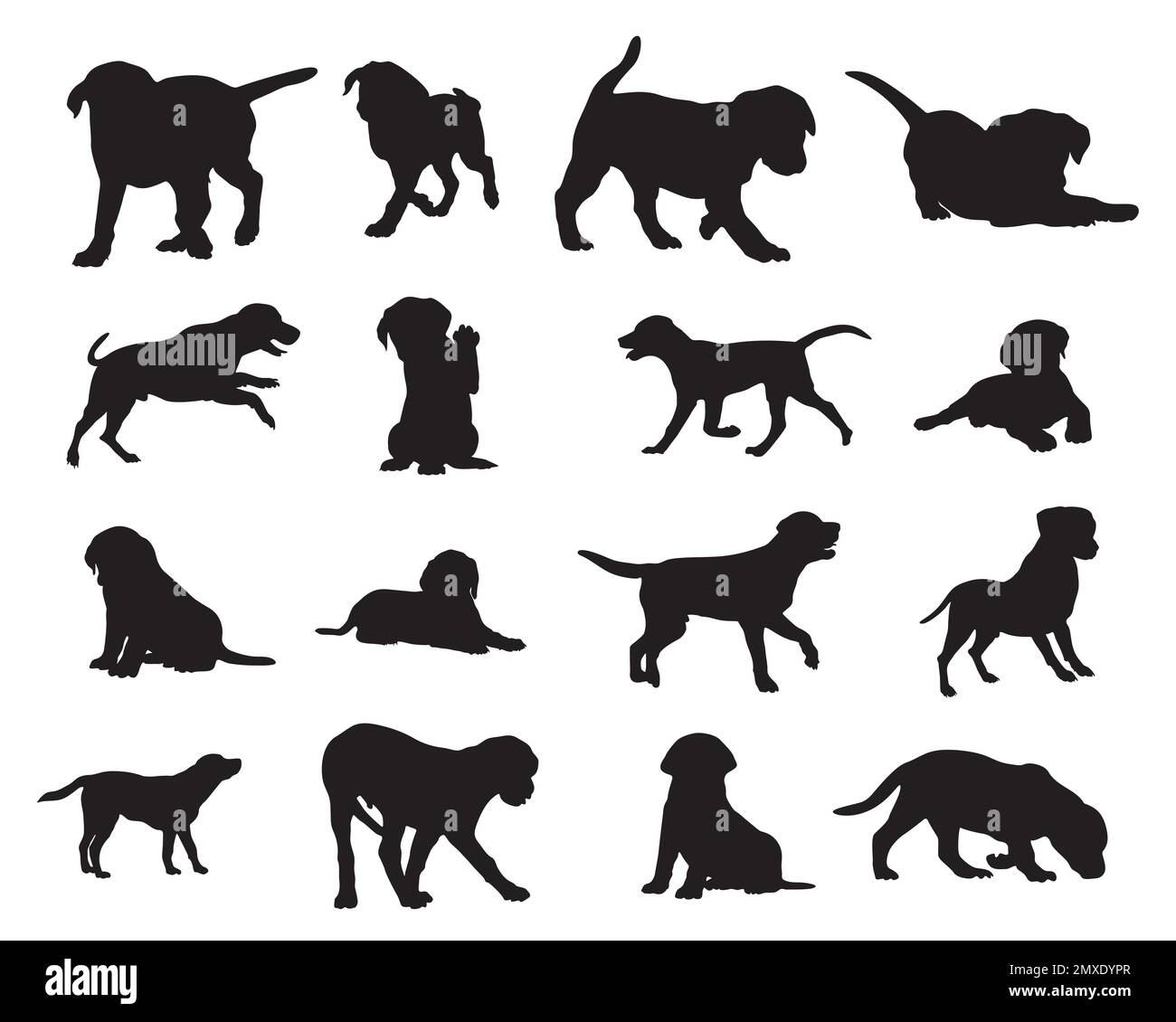 Silhouette Labrador Retriever, collezione di silhouette Labrador Retriever animal. Illustrazione Vettoriale