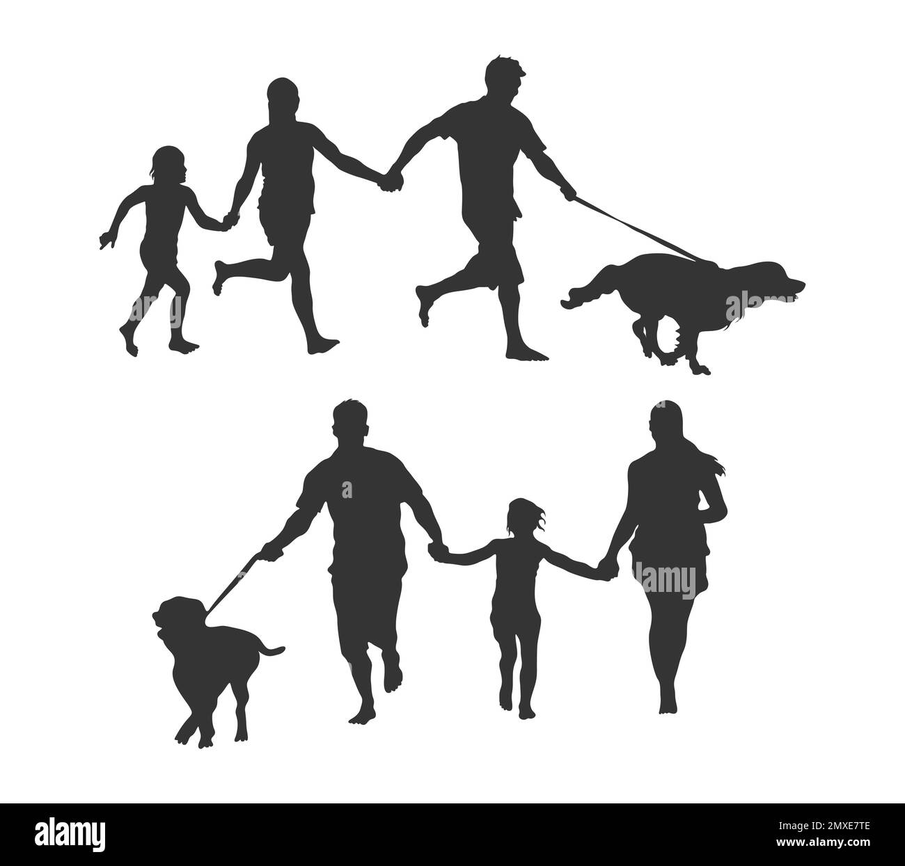Famiglia con silhouette per cani -V02 Illustrazione Vettoriale