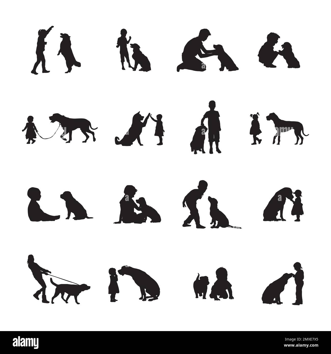 Silhouette cani bambini, silhouette cani bambini Illustrazione Vettoriale