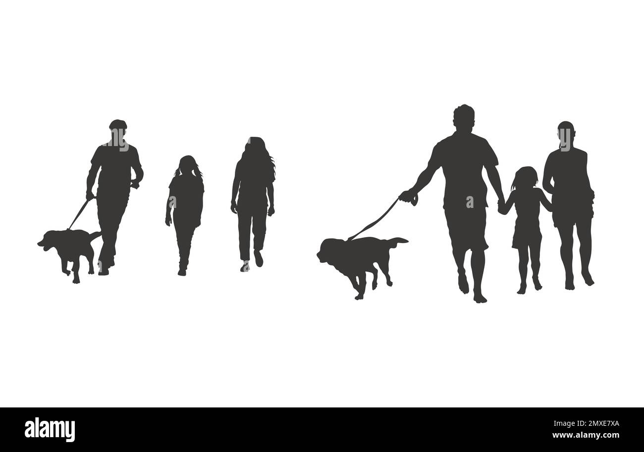 Famiglia con silhouette per cani Illustrazione Vettoriale