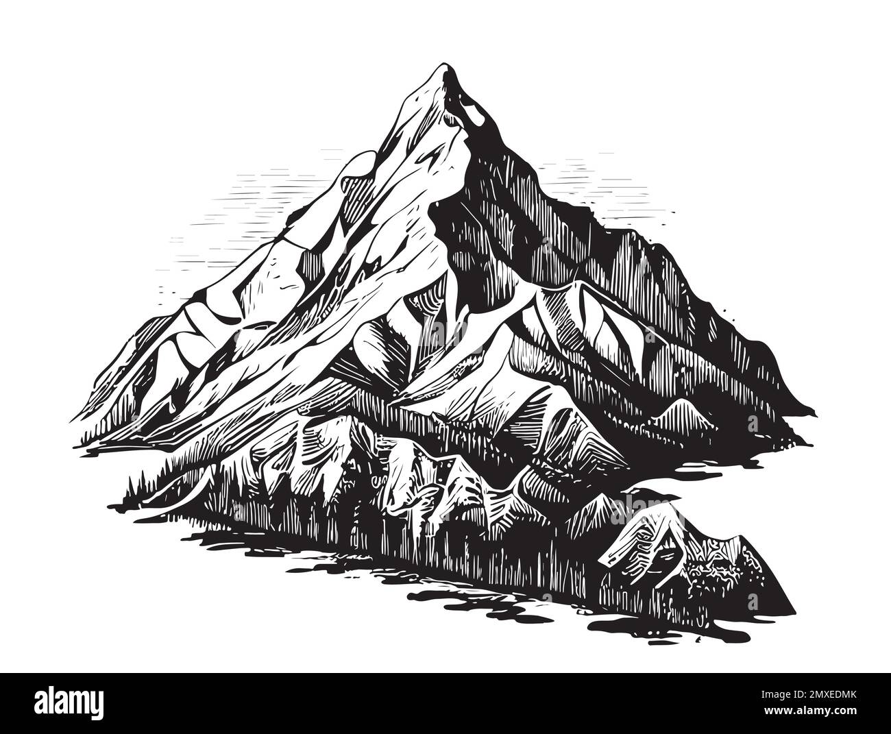 Montagne disegno a mano schizzo illustrazione bella natura Illustrazione Vettoriale