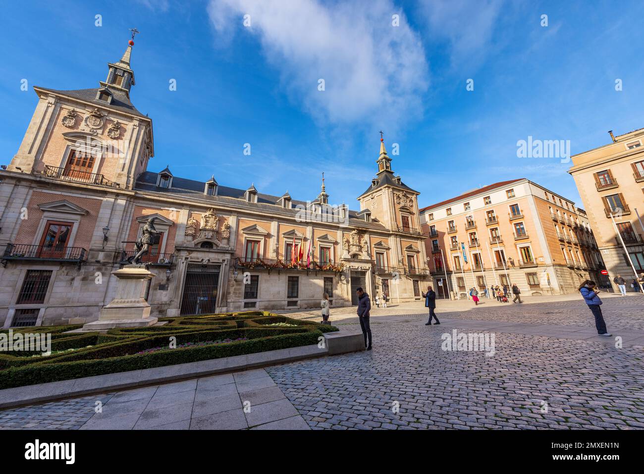 Facciata della Casa De la Villa, 1692, il vecchio municipio in Plaza de la Villa, Madrid centro, Spagna, Europa meridionale. Architetto Juan Gomez de Mora. Foto Stock