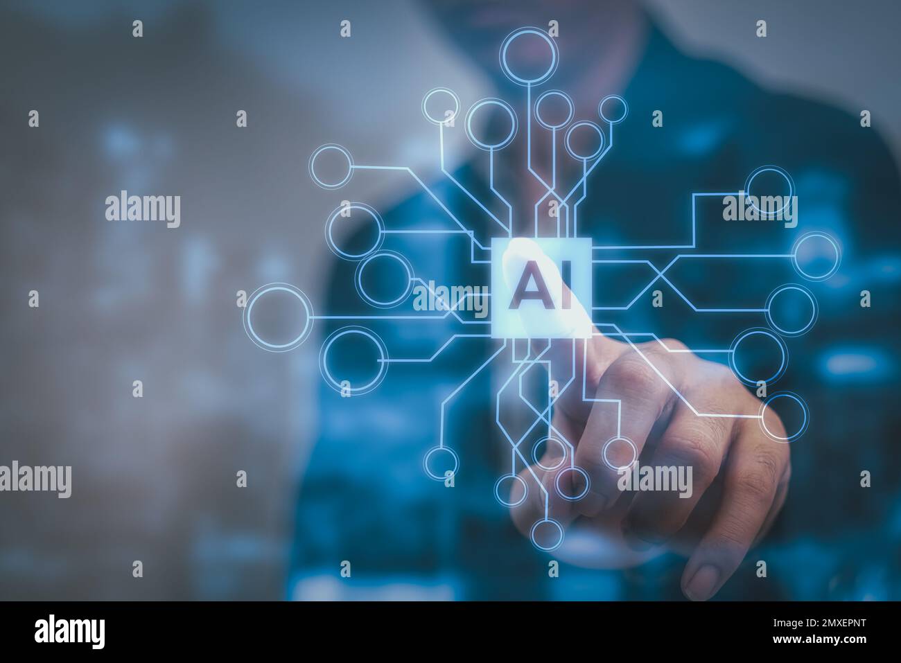 Intelligenza artificiale (ai), software per sistemi di macchine, programmazione genetica tecnologia di data mining su virtual.Business investitore professionista che lavora nuovo Foto Stock