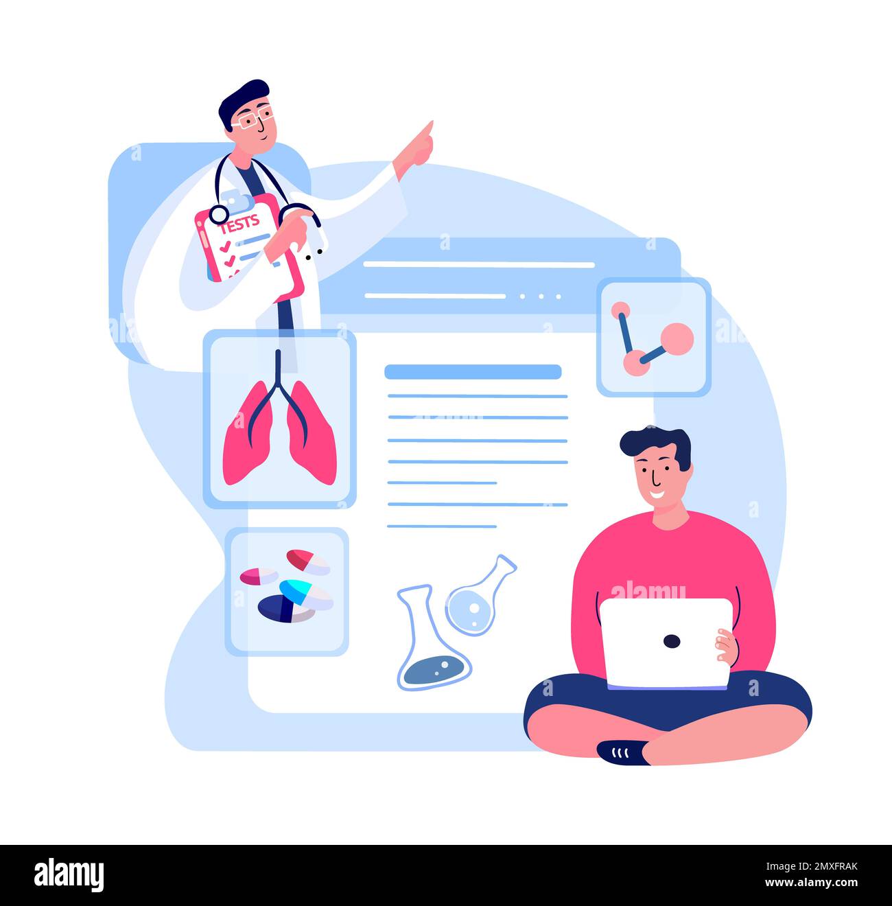 Pulmonologist medico Consultato malato paziente Man.Online Medical Hospital.Internet Online Diagnostic Symptom.Airways,malattia polmonare,polmonite trattamento. Foto Stock