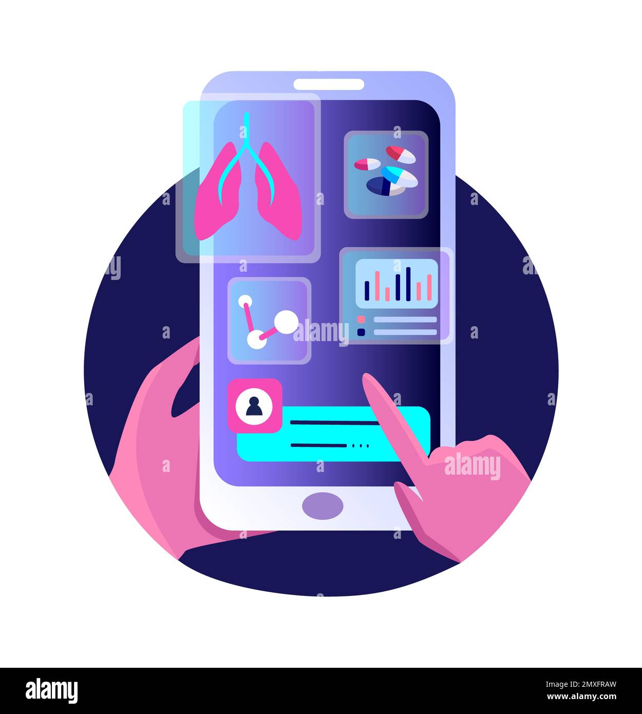 Pulmonology Mobile Application.Online Diagnostic Symptom.Airways,malattia polmonare,trattamento polmonite. Consultazione. Smartphone Medical Hospital.Internet Foto Stock