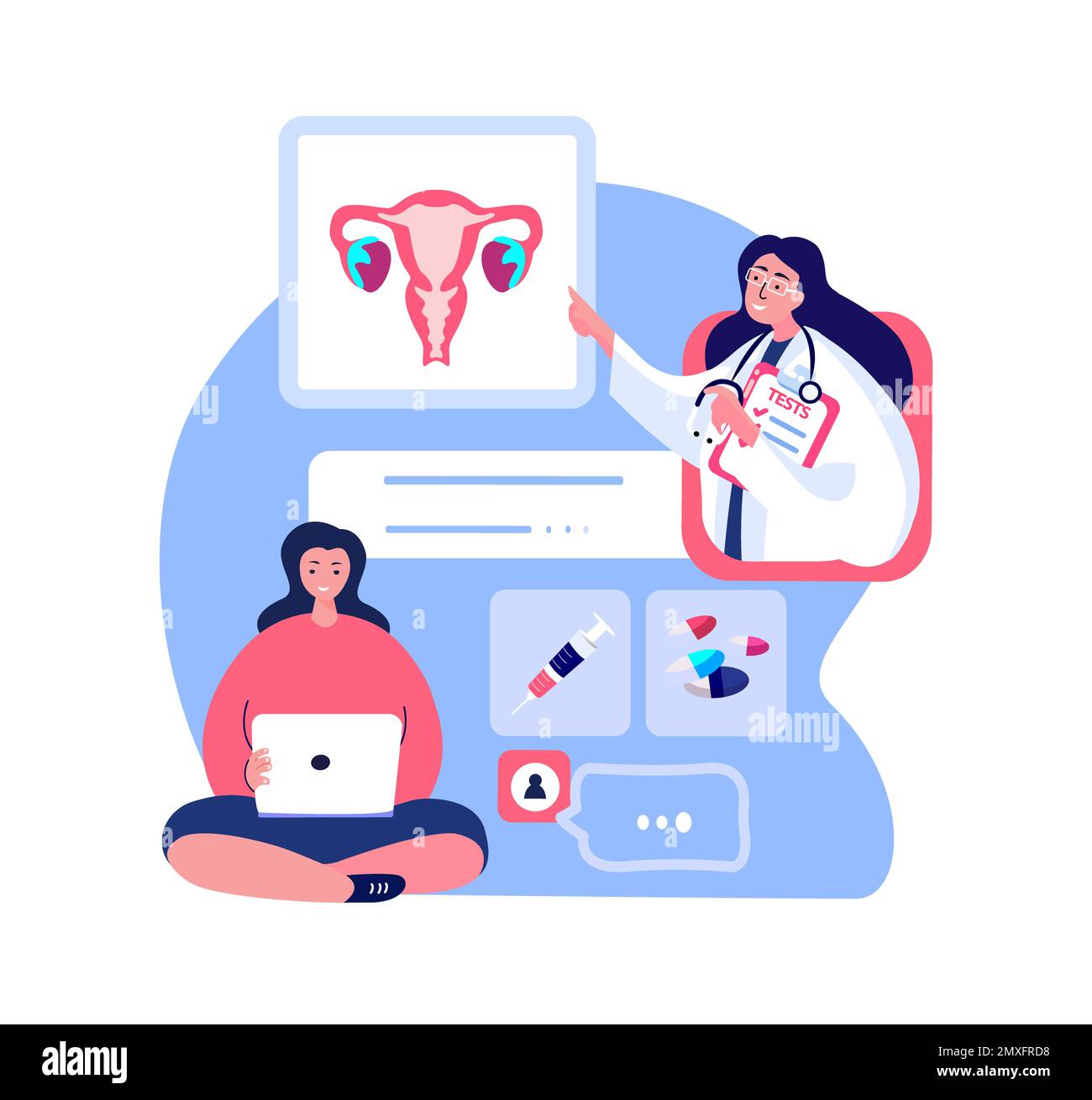 Ginecologo medico Consultato Donna. Online Medical Hospital.Internet Online Female Diagnostics.utero, trattamento ovarico.Servizio di assistenza digitale. Prestate Foto Stock