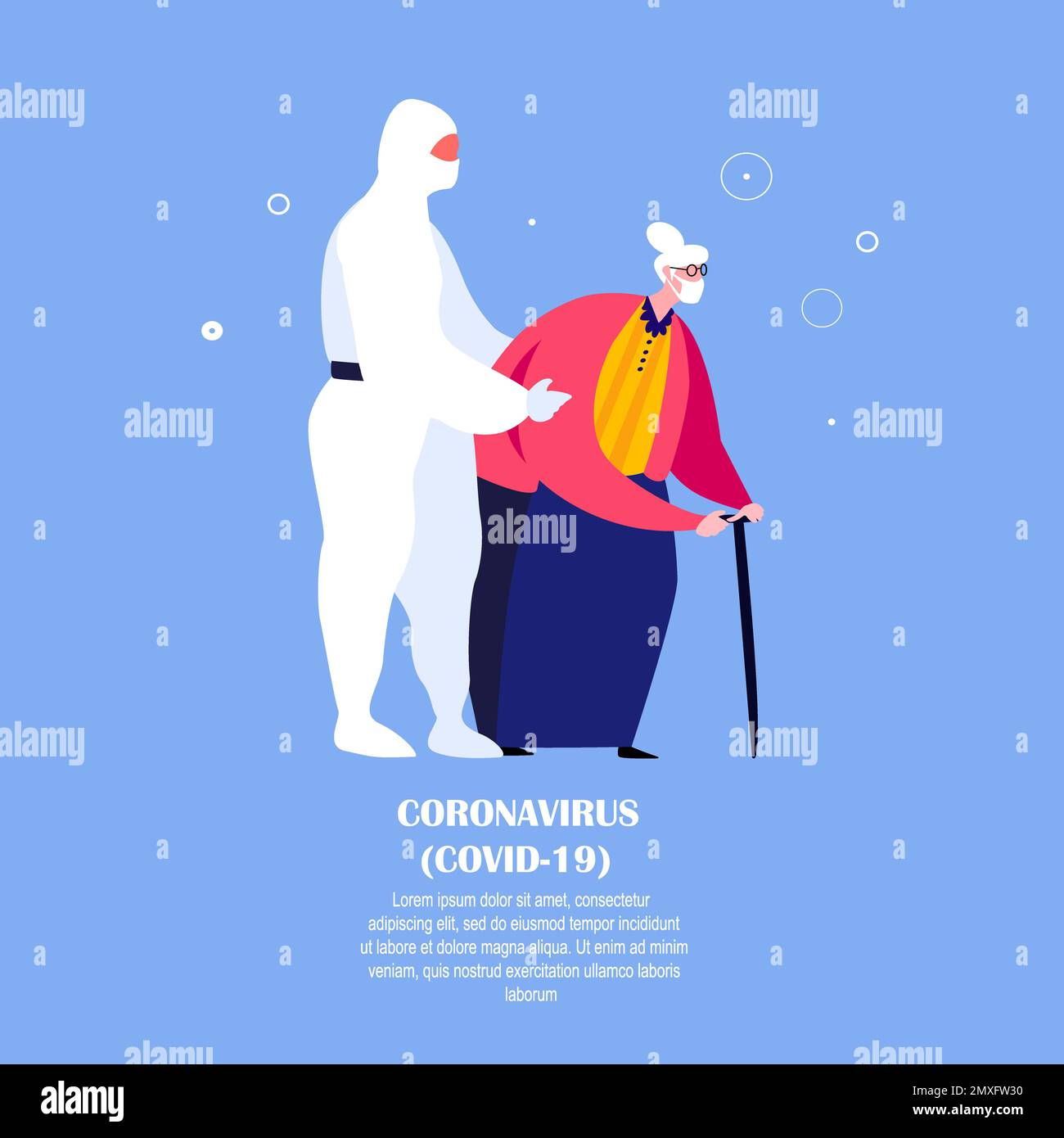 Coronavirus Pandemic.Epidemic Quarantine Isolation.Novel COVID 2019-nCoV, Old Infected Ill malato pensionato donna in maschera medica viso con medico in Pr Foto Stock