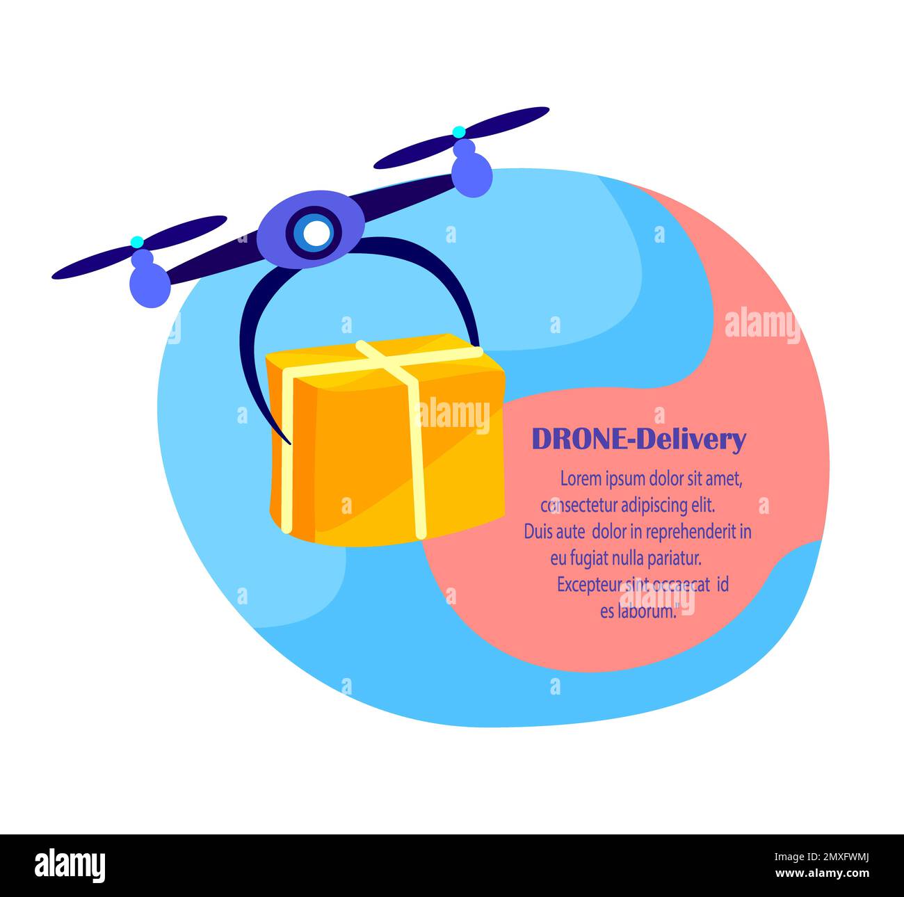 Concetto di consegna dei droni. Flying Robot.Sending Contactless Delivery Package Box.Remoted Flying Aircraft.Fast Consumption Goods Service. Home SH Foto Stock