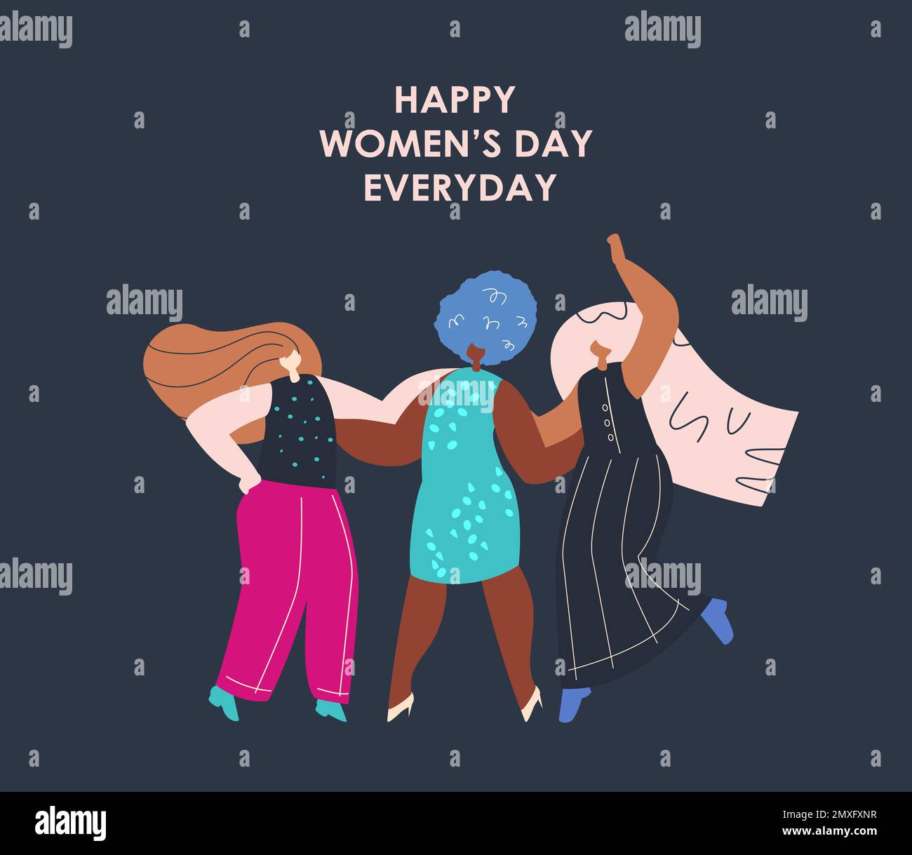 Felice International Woman Day.Feminism Concept.Bright Bella ragazza di  danza diversa in varie pose.Eighth marzo Congratulation.Free sicuro donne  Foto stock - Alamy
