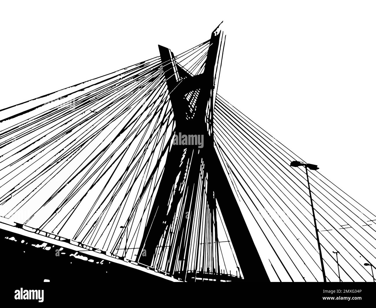 Ponte Estaiada San Paolo, Brasile. Illustrazione dello schizzo basata sulla fotografia. Illustrazione Vettoriale