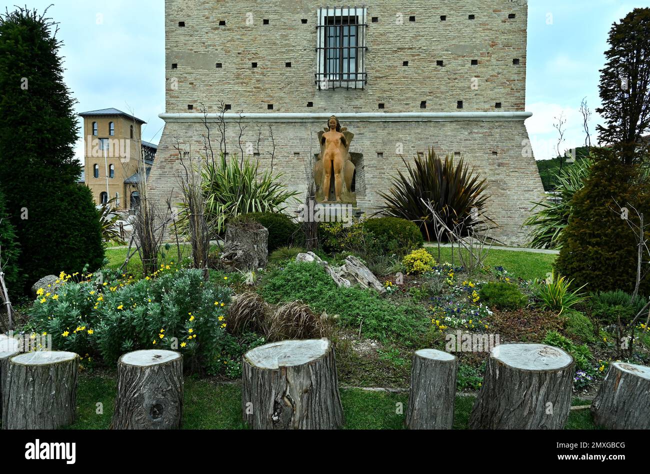 Particolare di St. Torre di Michele e Darsena del sale nel centro storico di Cervia, provincia di Ravenna, Italia Foto Stock