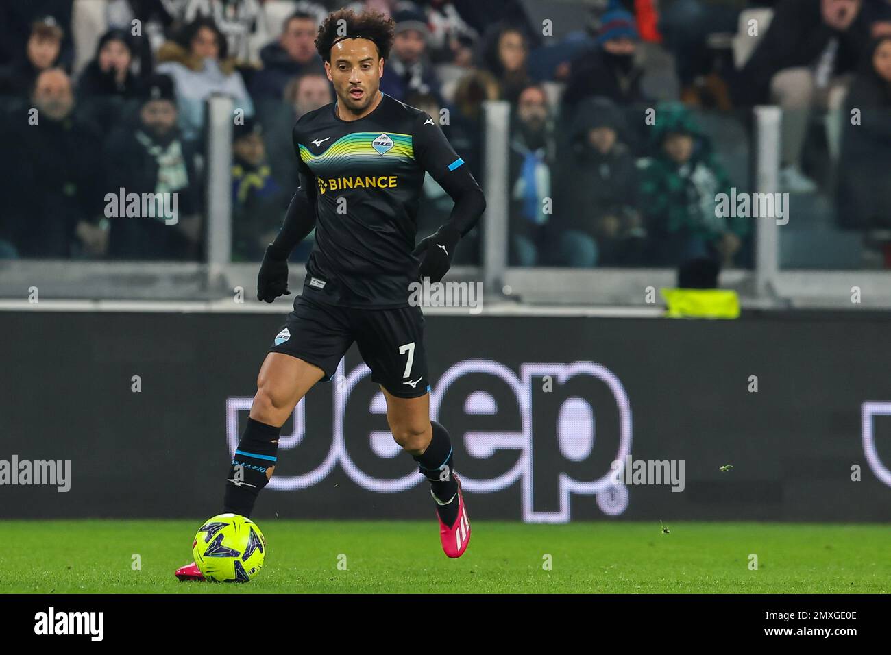 Torino, Italia. 02nd Feb, 2023. Felipe Anderson della SS Lazio in azione durante la partita di calcio della Coppa Italia 2022/23 tra Juventus FC e SS Lazio allo Stadio Allianz. (Punteggi finali; Juventus 1 | 0 Lazio). (Foto di Fabrizio Carabelli/SOPA Images/Sipa USA) Credit: Sipa USA/Alamy Live News Foto Stock