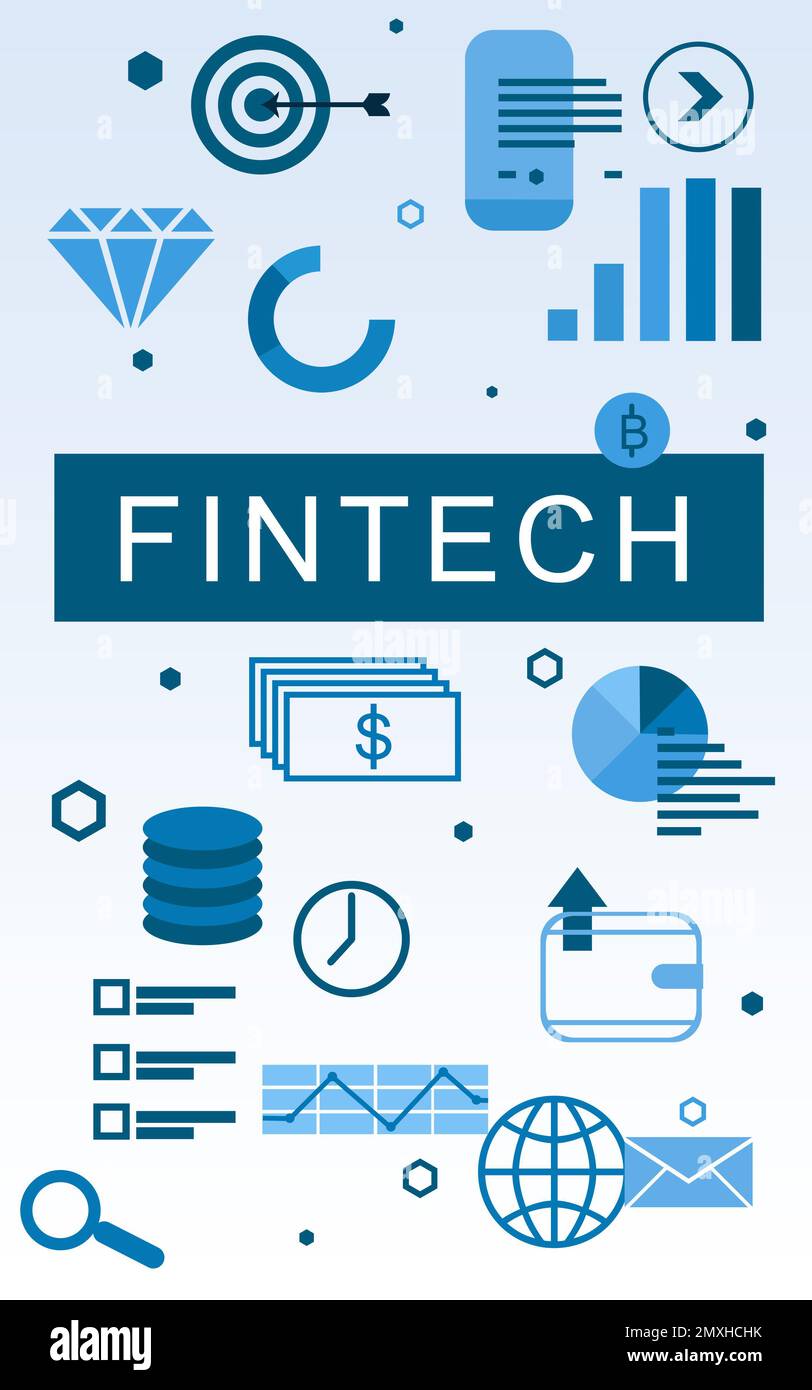 Concetto FinTech. Immagine delle diverse icone su sfondo chiaro Foto Stock