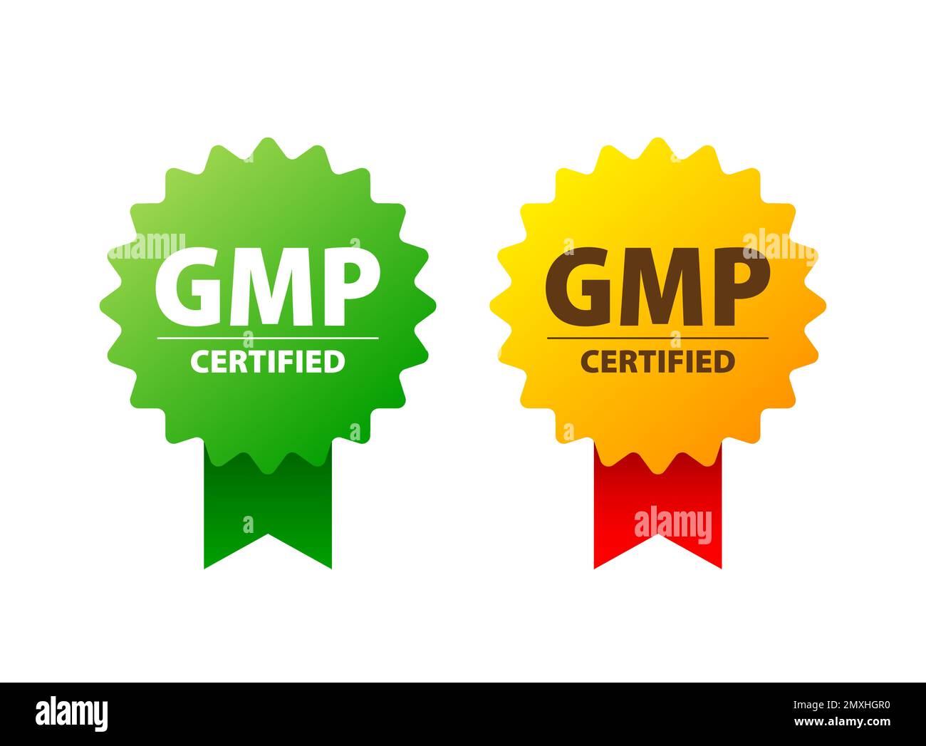 GMP - etichetta, cartello certificato per le buone pratiche di fabbricazione. Illustrazione Vettoriale