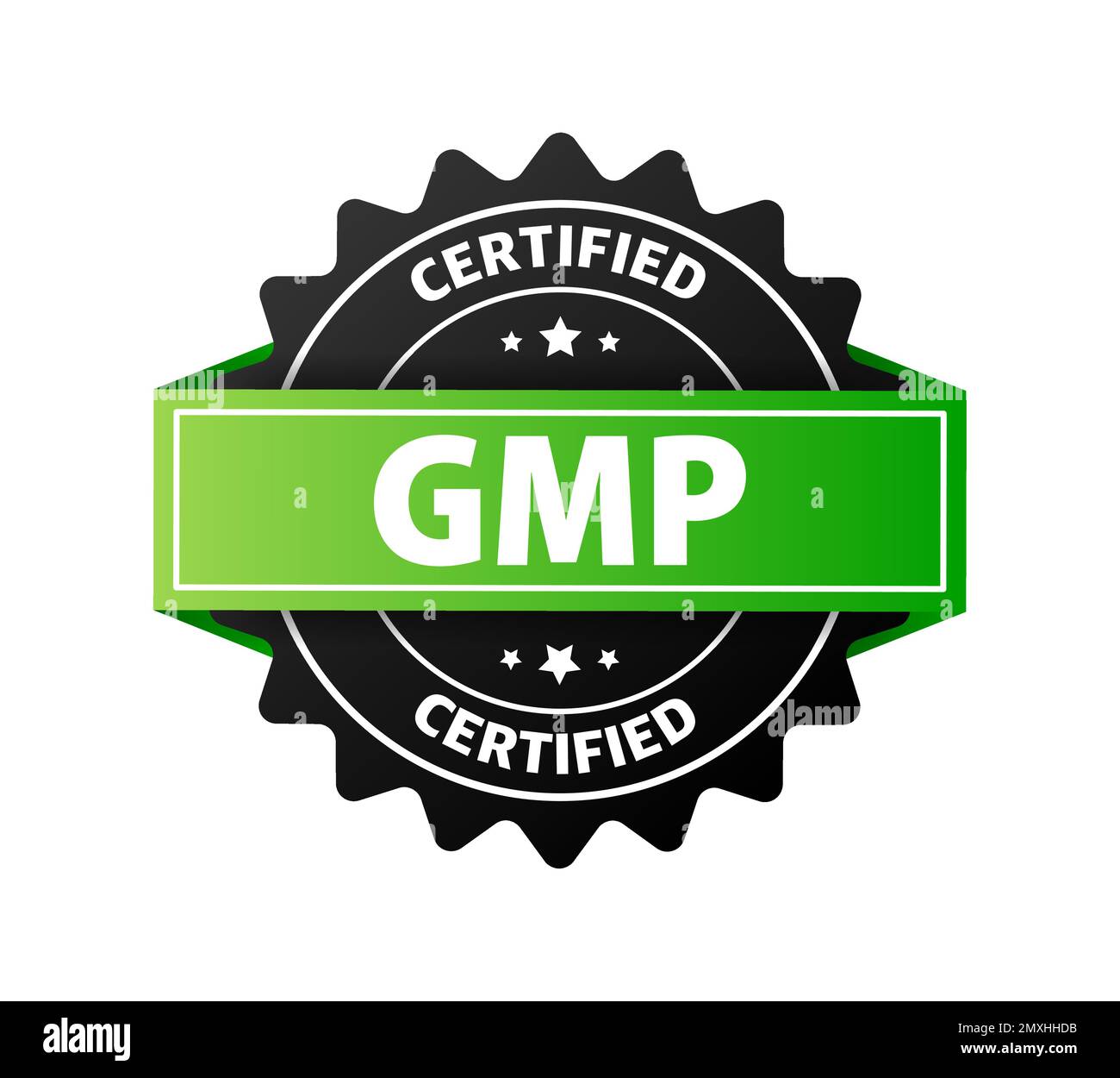 GMP - etichetta, cartello certificato per le buone pratiche di fabbricazione. Illustrazione Vettoriale