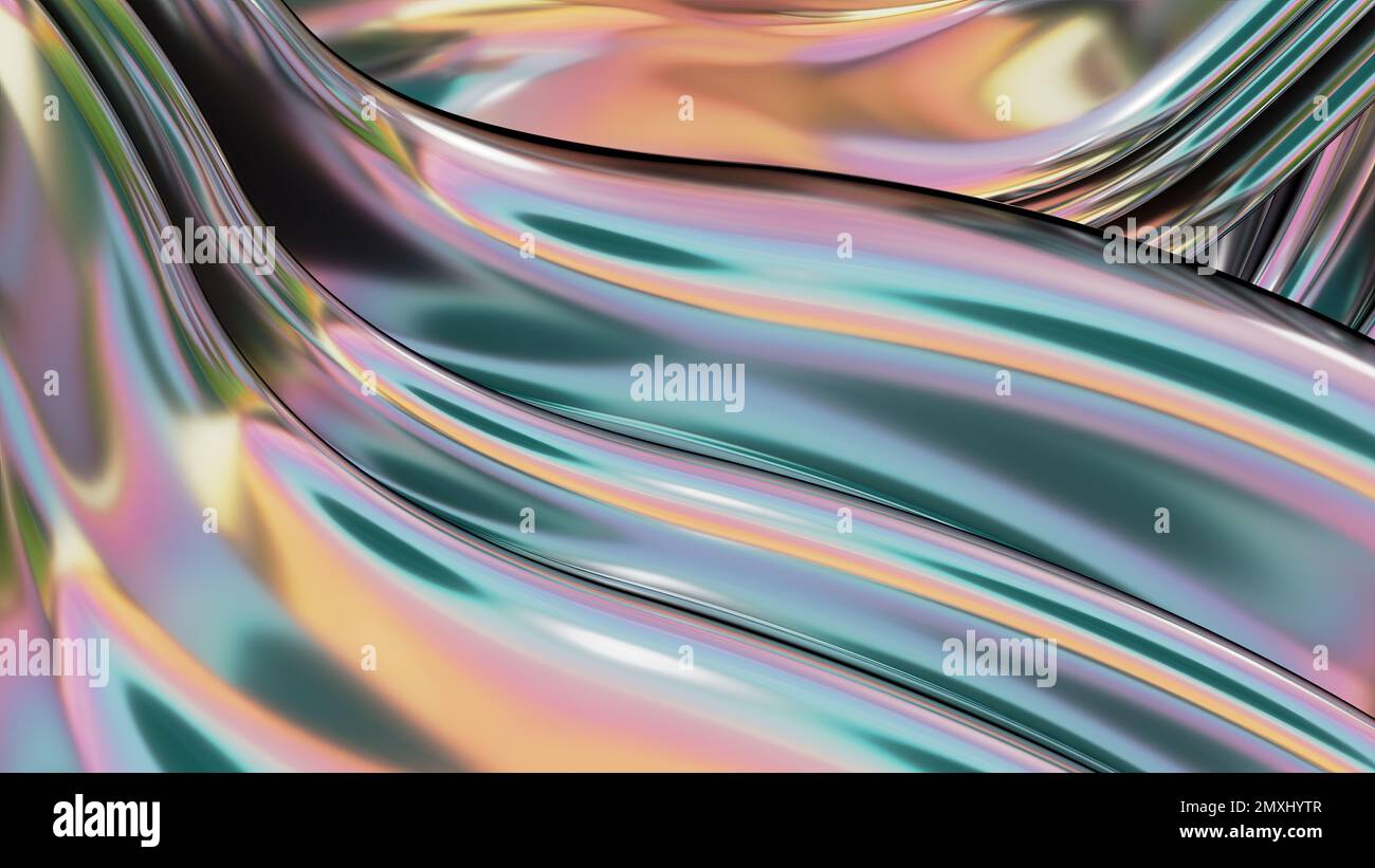 Rosa e verde metallizzato palco tende belle curve astratte drammatico moderno lusso alto rendering 3D grafica elemento di design sfondo mate Foto Stock