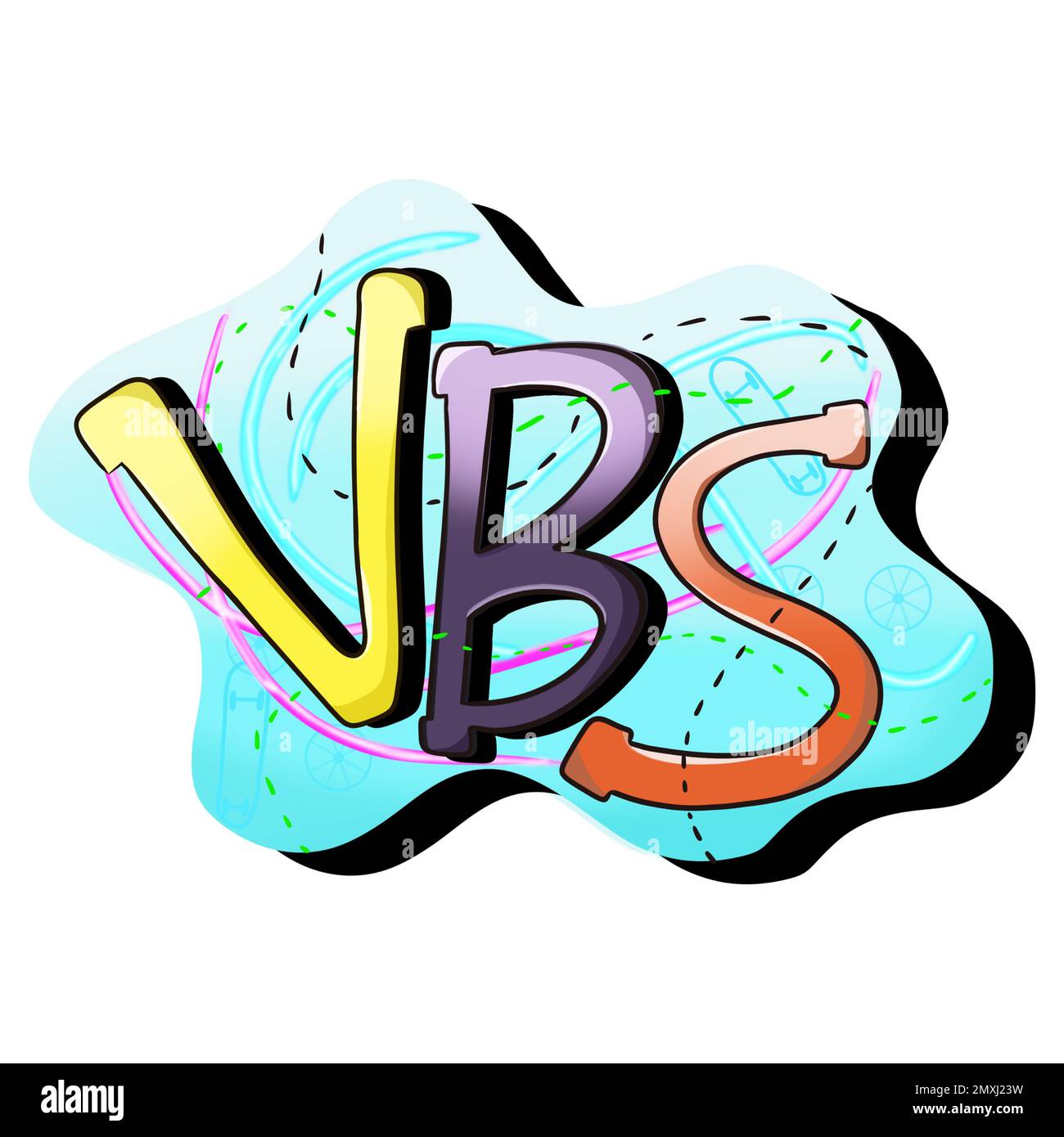 Testo VBS (Vacation Bible School) illustrazione pubblicità, concetto di campo cristiano. Spazio di copia. Foto Stock