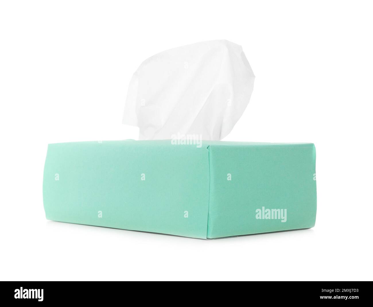 Scatola con fazzolettini di carta isolati su bianco Foto Stock