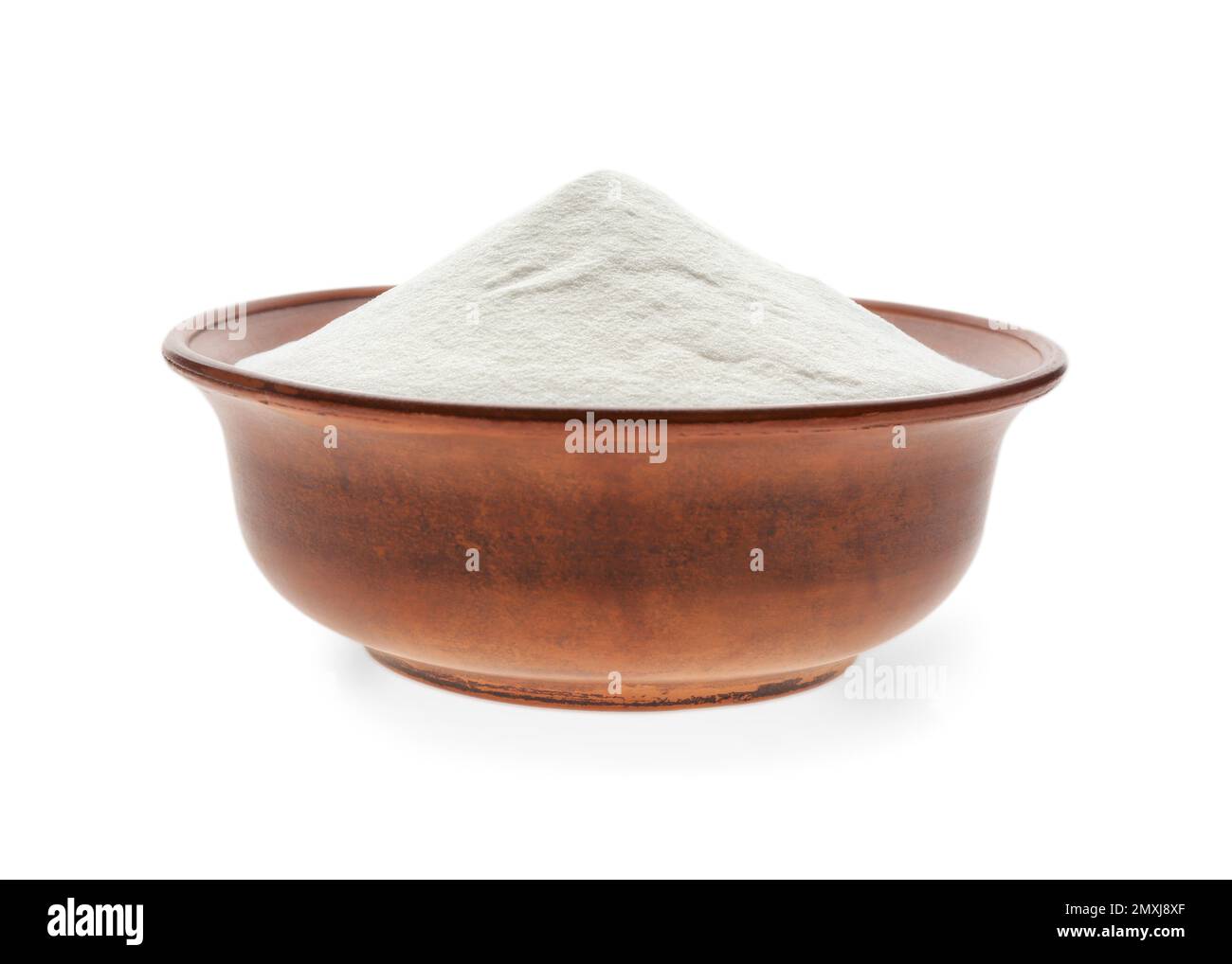 Ciotola di bicarbonato isolato su bianco Foto Stock