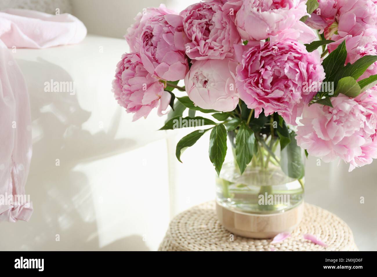 Bouquet di belle peonie in pouf al coperto. Spazio per il testo Foto Stock