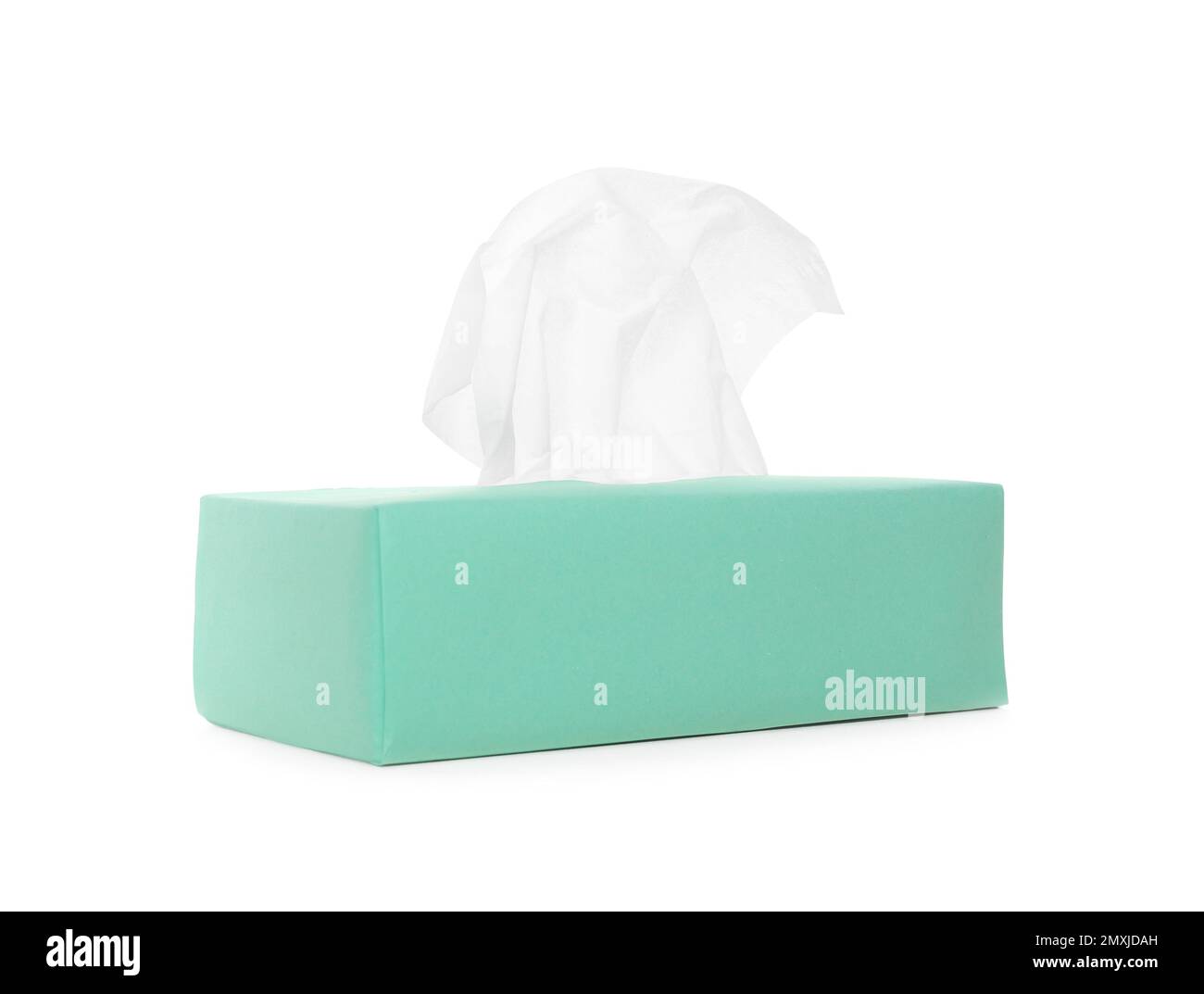 Scatola con fazzolettini di carta isolati su bianco Foto Stock