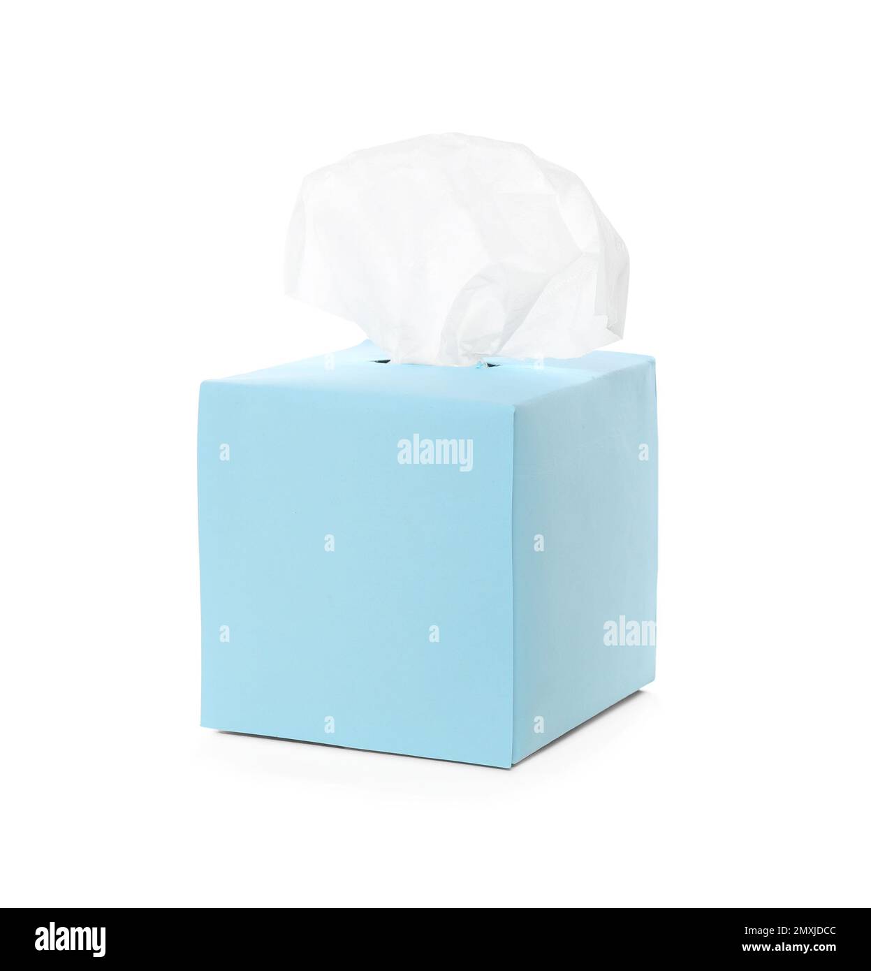 Scatola con fazzolettini di carta isolati su bianco Foto Stock
