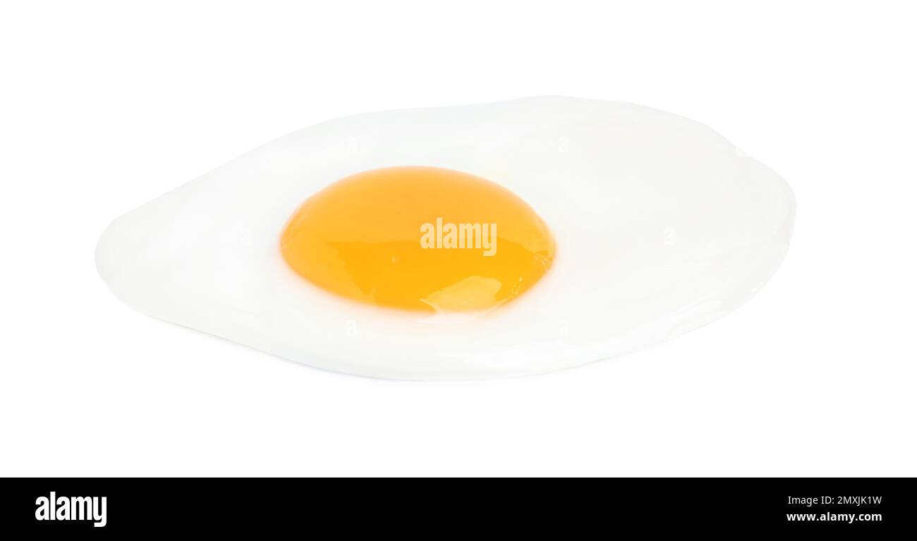 Gustoso uovo di pollo fritto isolato su bianco Foto Stock