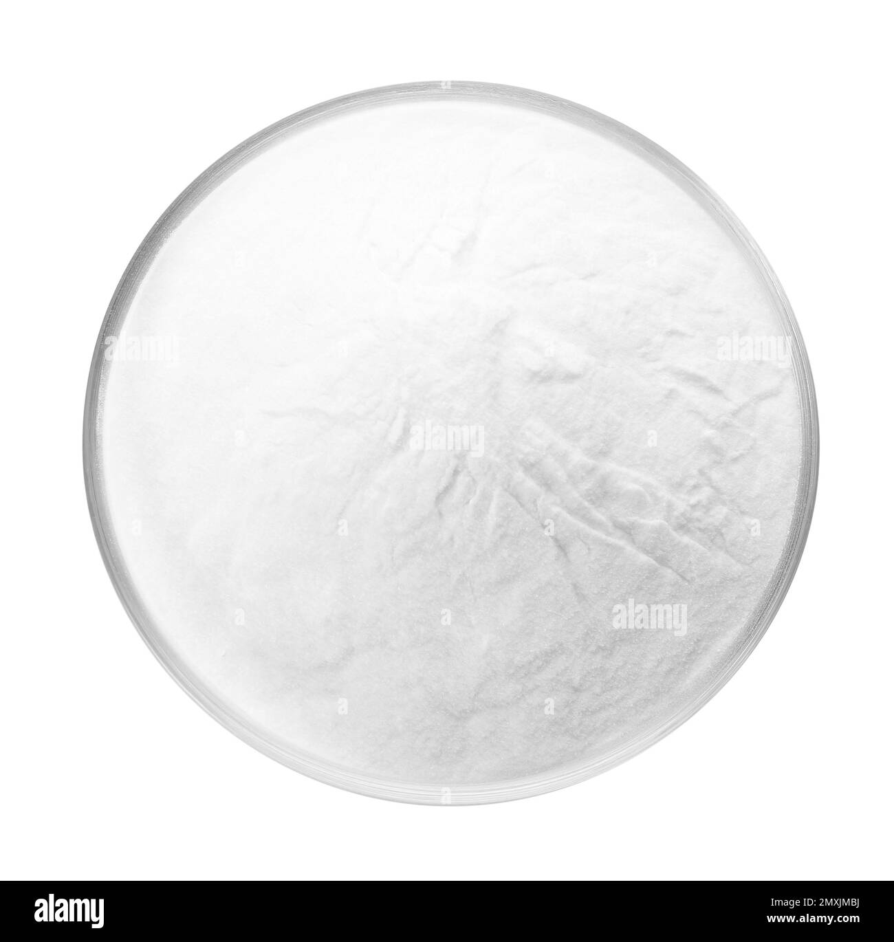 Bicarbonato di sodio in ciotola isolato su bianco, vista dall'alto Foto Stock