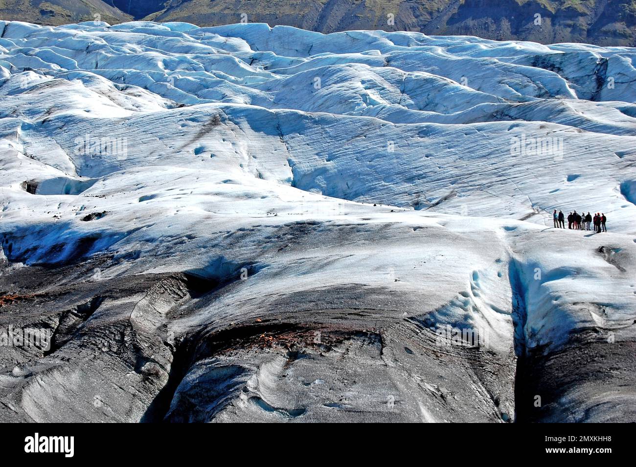 Escursione sul ghiacciaio a Svínafellsjökull, Islanda, Europa Foto Stock