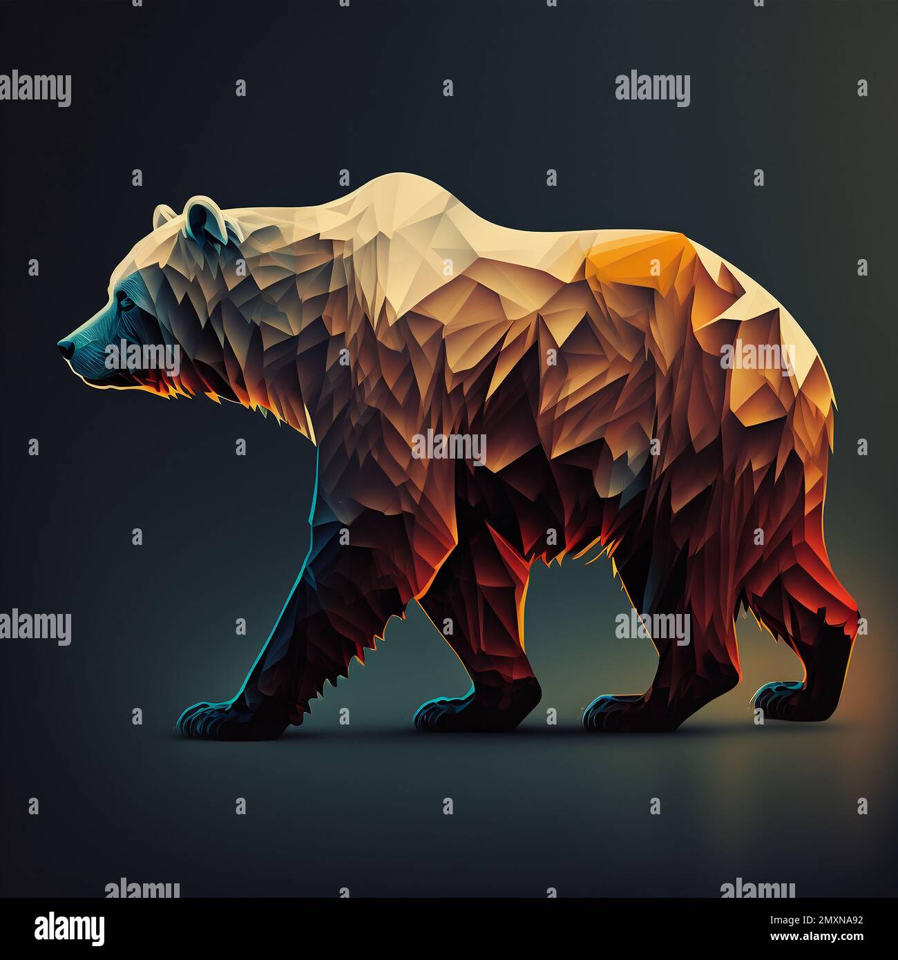 Illustrazione digitale colorata di un orso in uno stile moderno Foto Stock