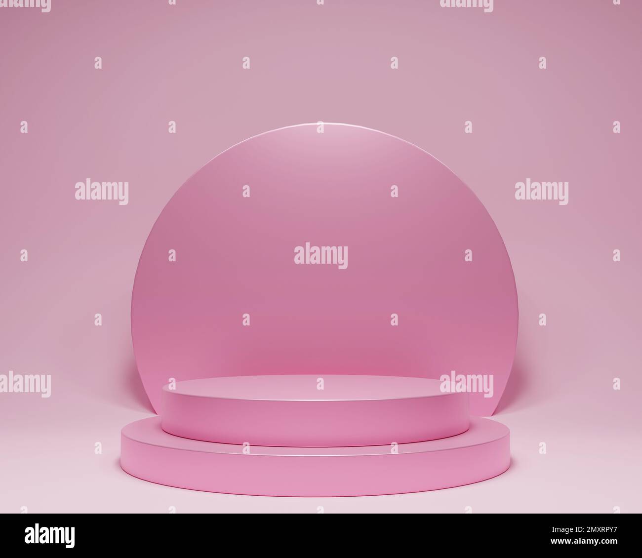 Podio rotondo su sfondo rosa. Scenografia Studio per prodotto, design minimale, rendering 3D Foto Stock