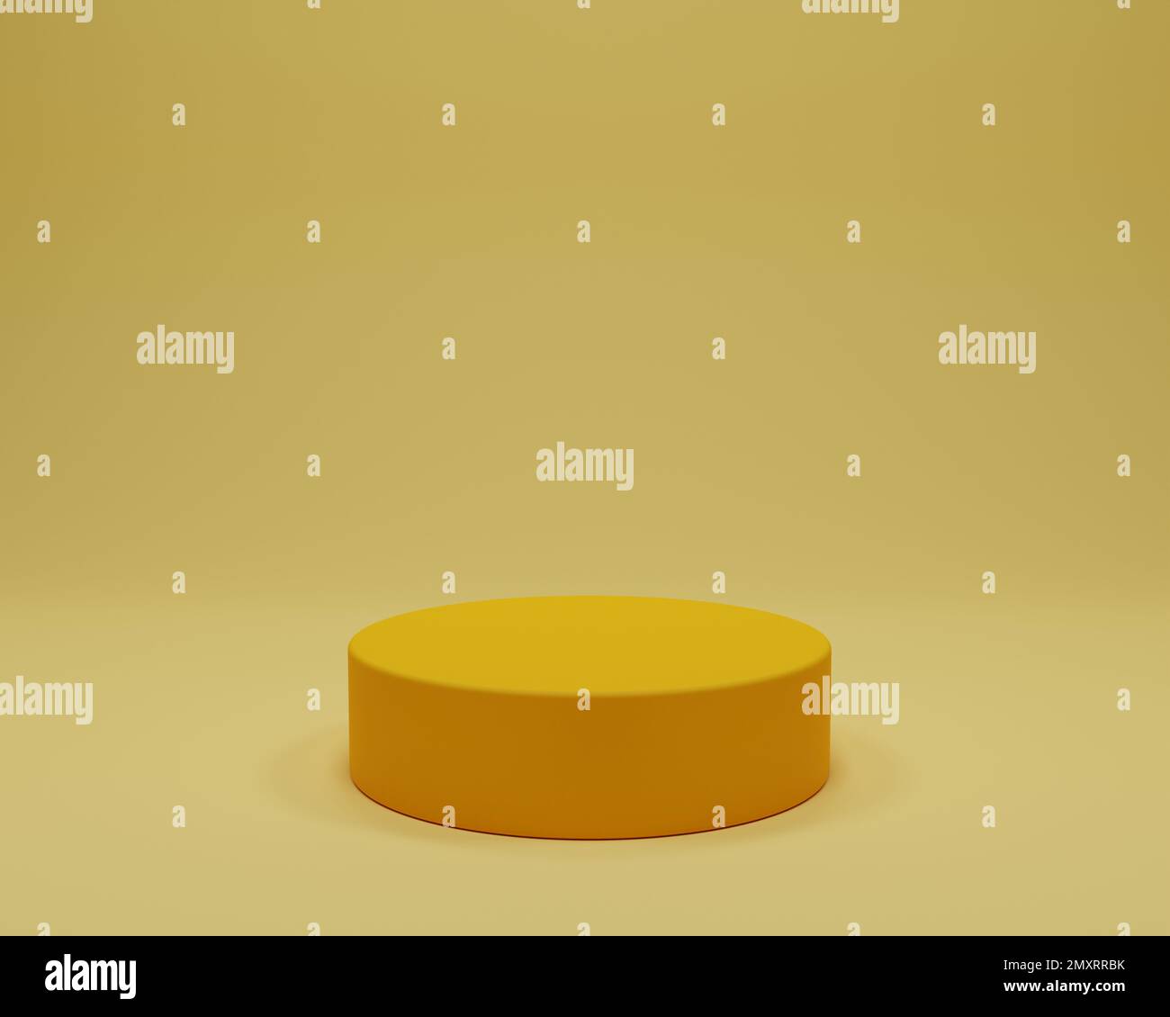Podio rotondo su sfondo giallo. Scenografia Studio per prodotto, design minimale, rendering 3D Foto Stock