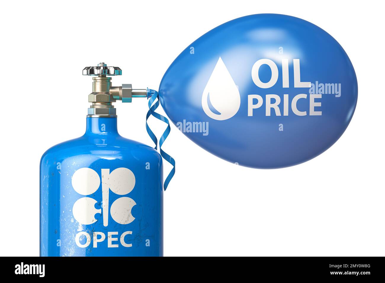 L'OPEC gonfia il palloncino della bolla del prezzo del petrolio. Concetto di crisi dell'industria petrolifera. illustrazione 3d Foto Stock