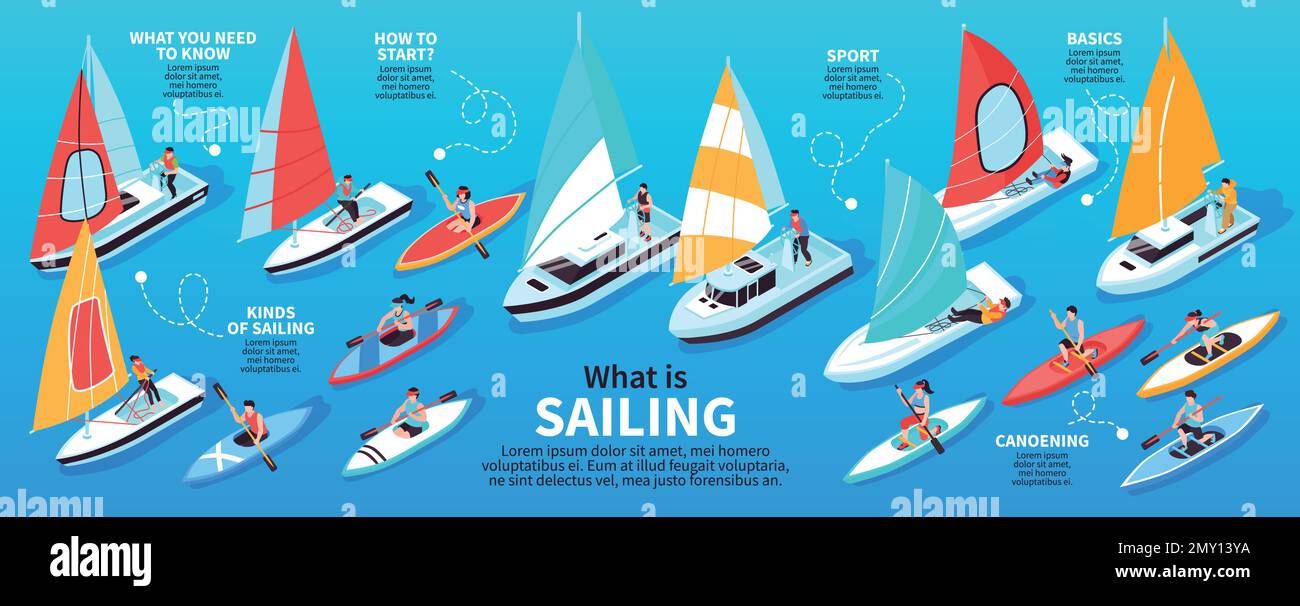 Set infografico regata con simboli sportivi di vela rappresentazione vettoriale isometrica Illustrazione Vettoriale
