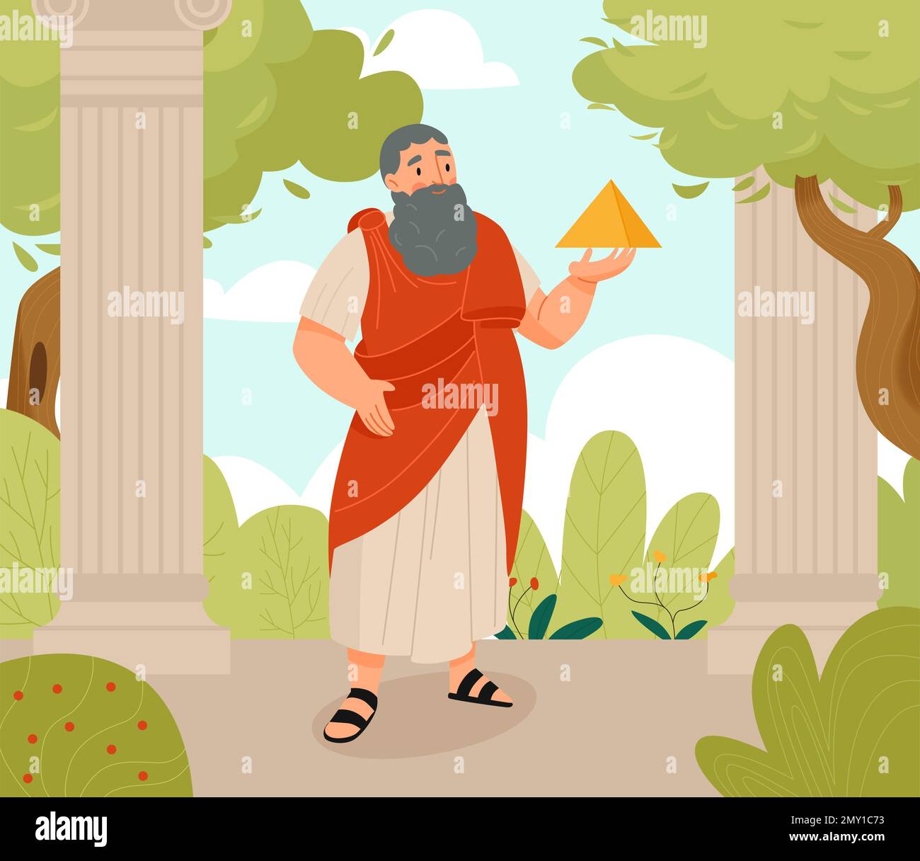 Grande scienziato greco e filosofo pythagoras disegno vettoriale piatto Illustrazione Vettoriale