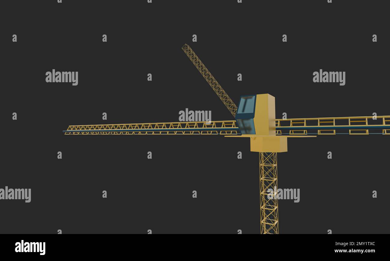 Immagine di rappresentazione della gru da costruzione 3D, immagine di illustrazione della gru a torre 3D Foto Stock