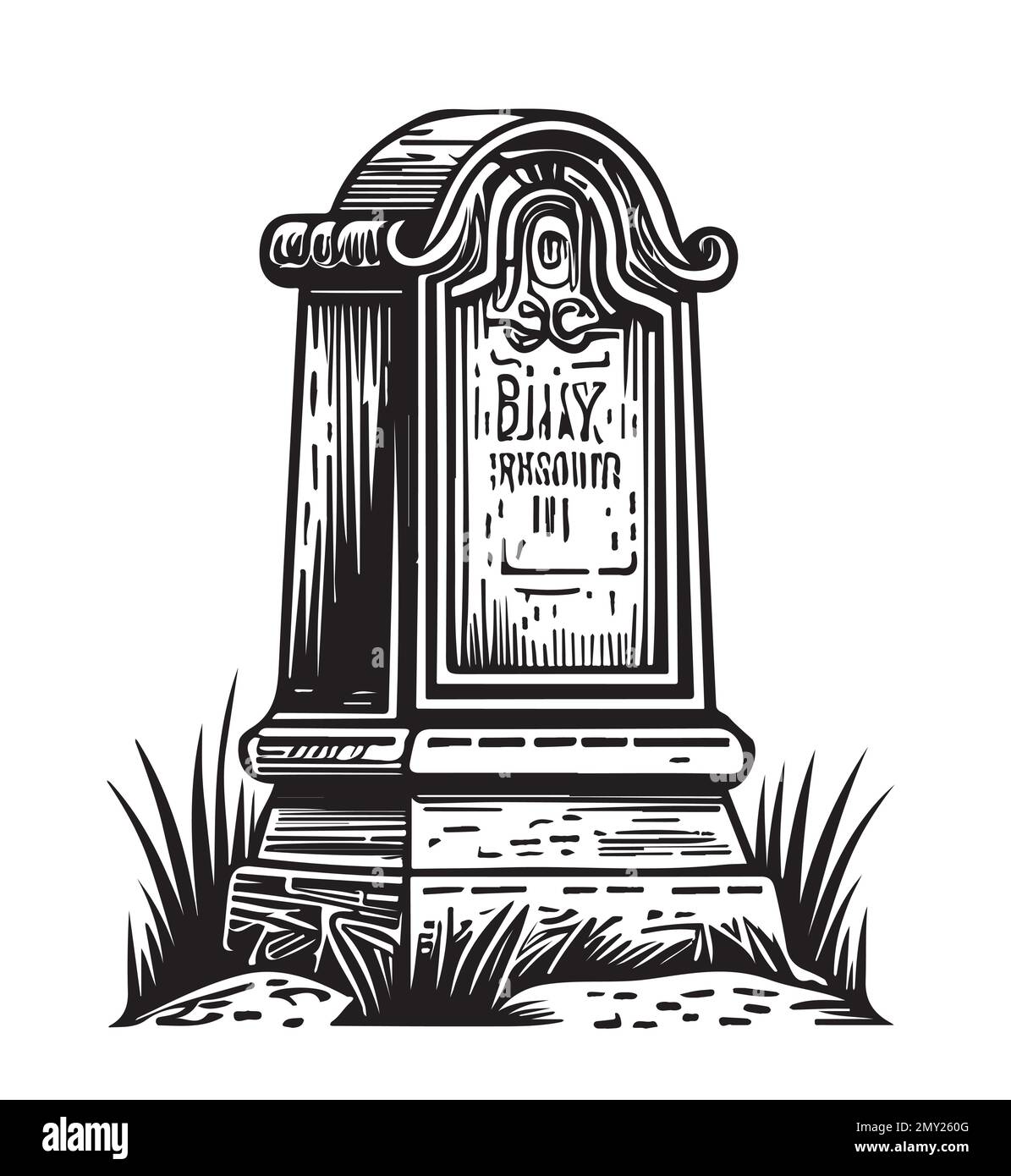 Disegno del cimitero di Tombstone disegnato a mano nello stile del doodle illustratio Illustrazione Vettoriale