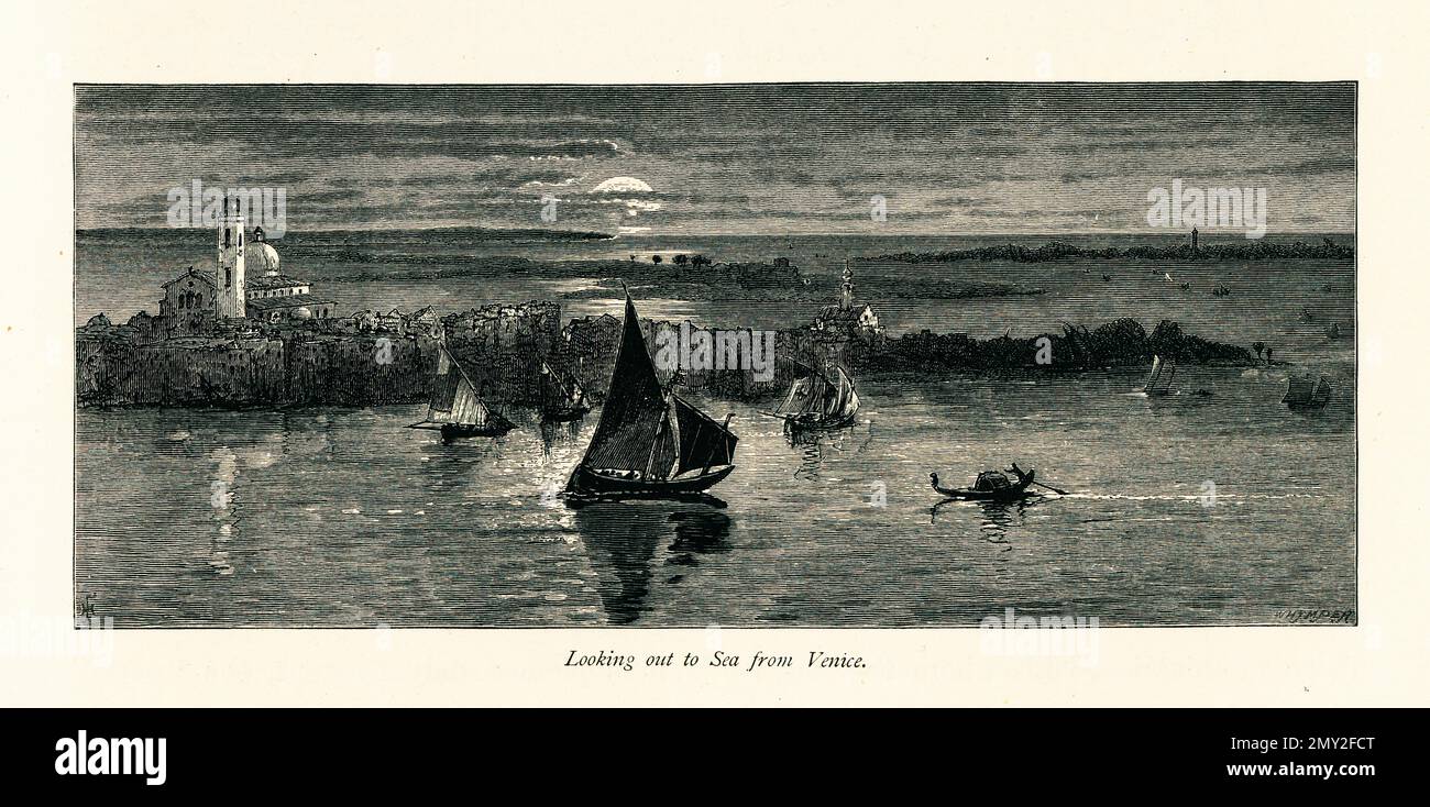 Antica illustrazione del Mare Adriatico vista da Venezia, Italia. Incisione pubblicata in picturesque Europe, Vol. III (Cassell & Company, Limited: L Foto Stock