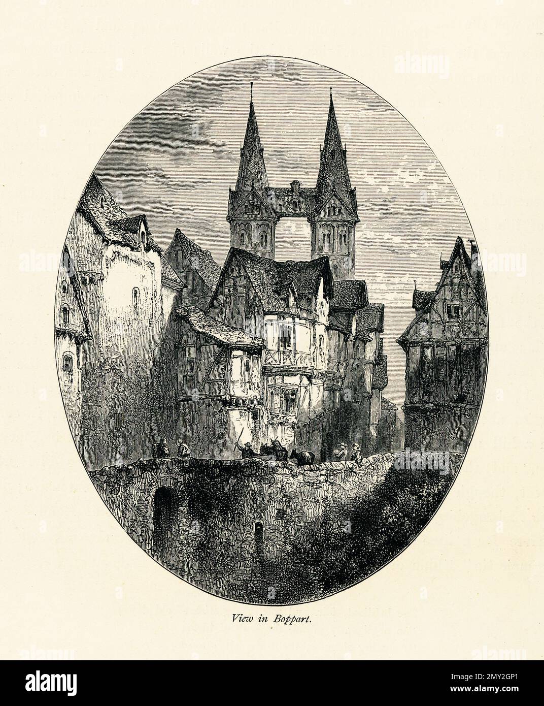 Antica illustrazione di Boppard, una città in Germania. Incisione pubblicata in picturesque Europe, Vol. III (Cassell & Company, Limited: London, Paris & N Foto Stock