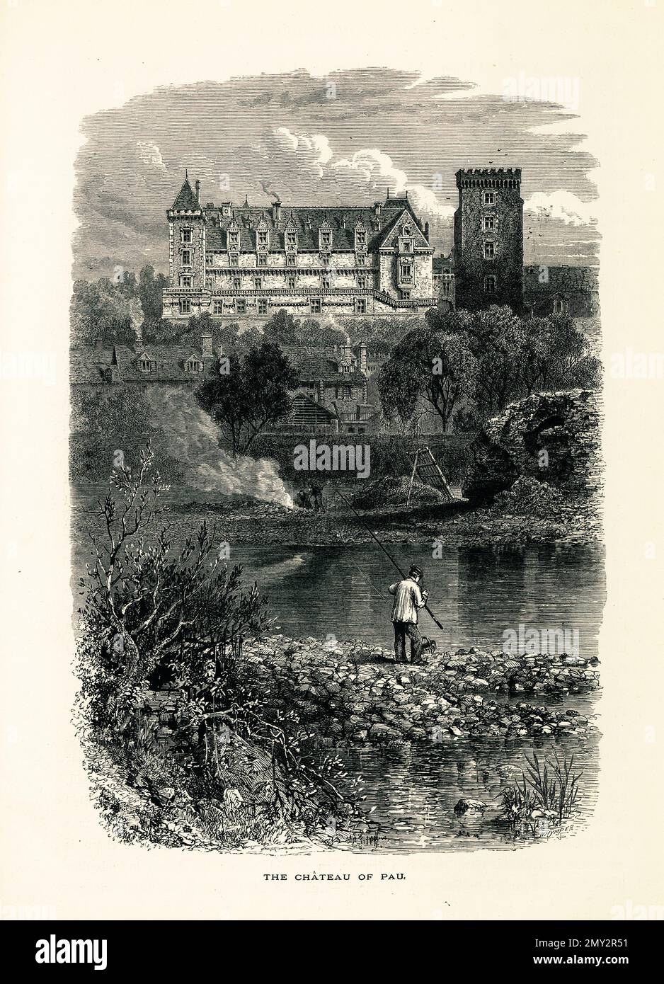 Antica incisione di Chateau de Pau, un castello nel centro di Pau, Francia. Illustrazione pubblicata in picturesque Europe, Vol. III (Cassell & Company, Foto Stock