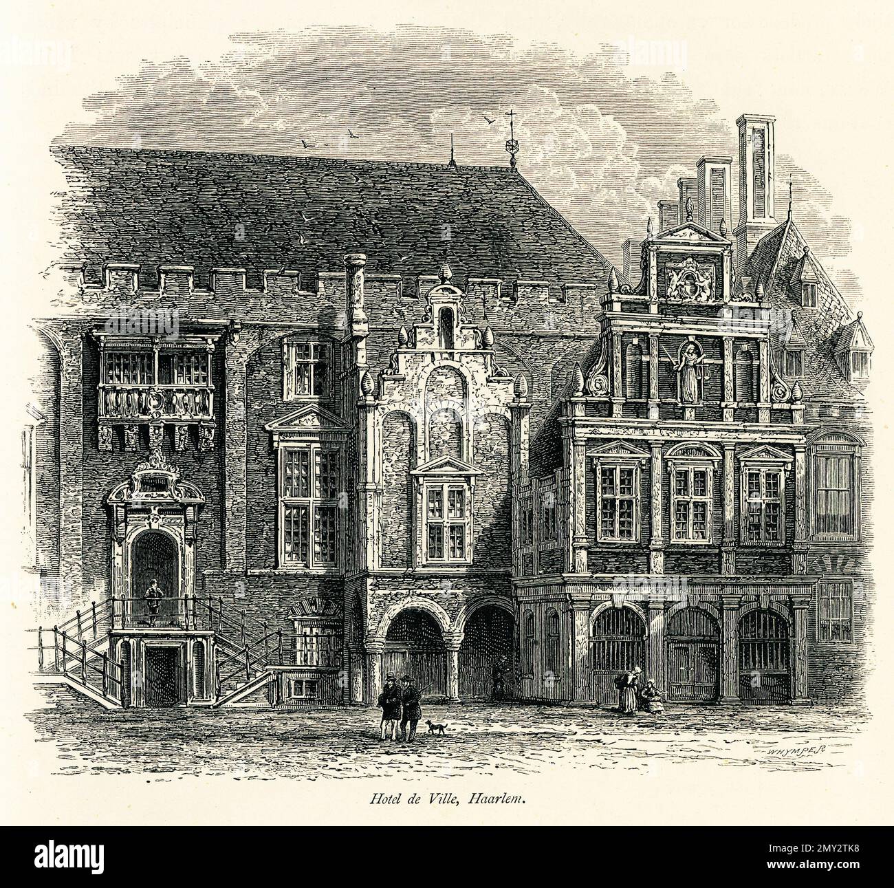 Antica incisione del municipio di Haarlem, Paesi Bassi. Illustrazione pubblicata in picturesque Europe, Vol. V (Cassell & Company, Limited: Lond Foto Stock