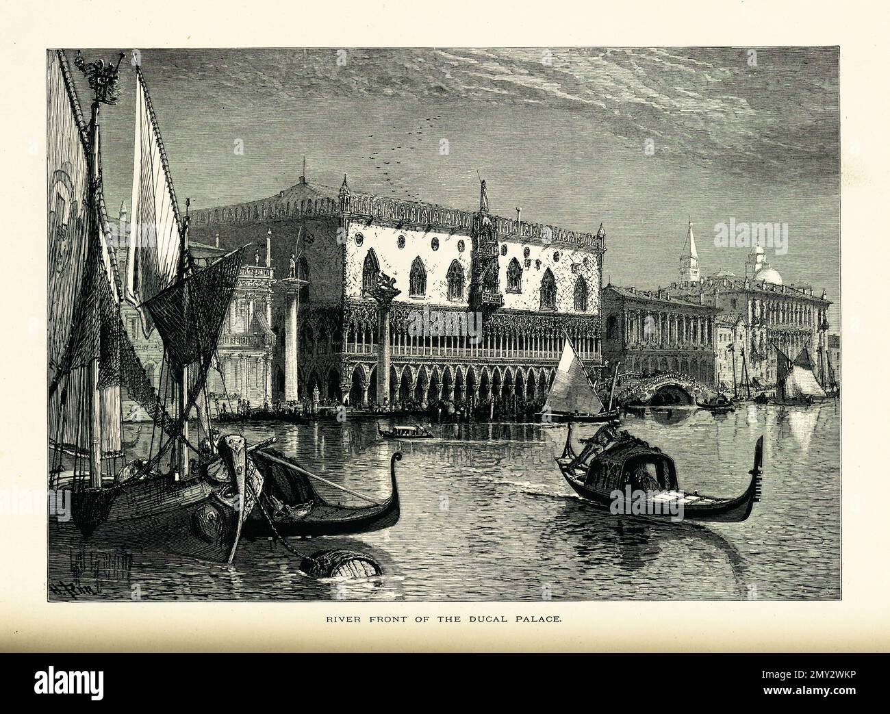 Antica incisione del Palazzo Ducale, una delle principali attrazioni di Venezia. Illustrazione pubblicata in picturesque Europe, Vol. III (Cassell e com Foto Stock